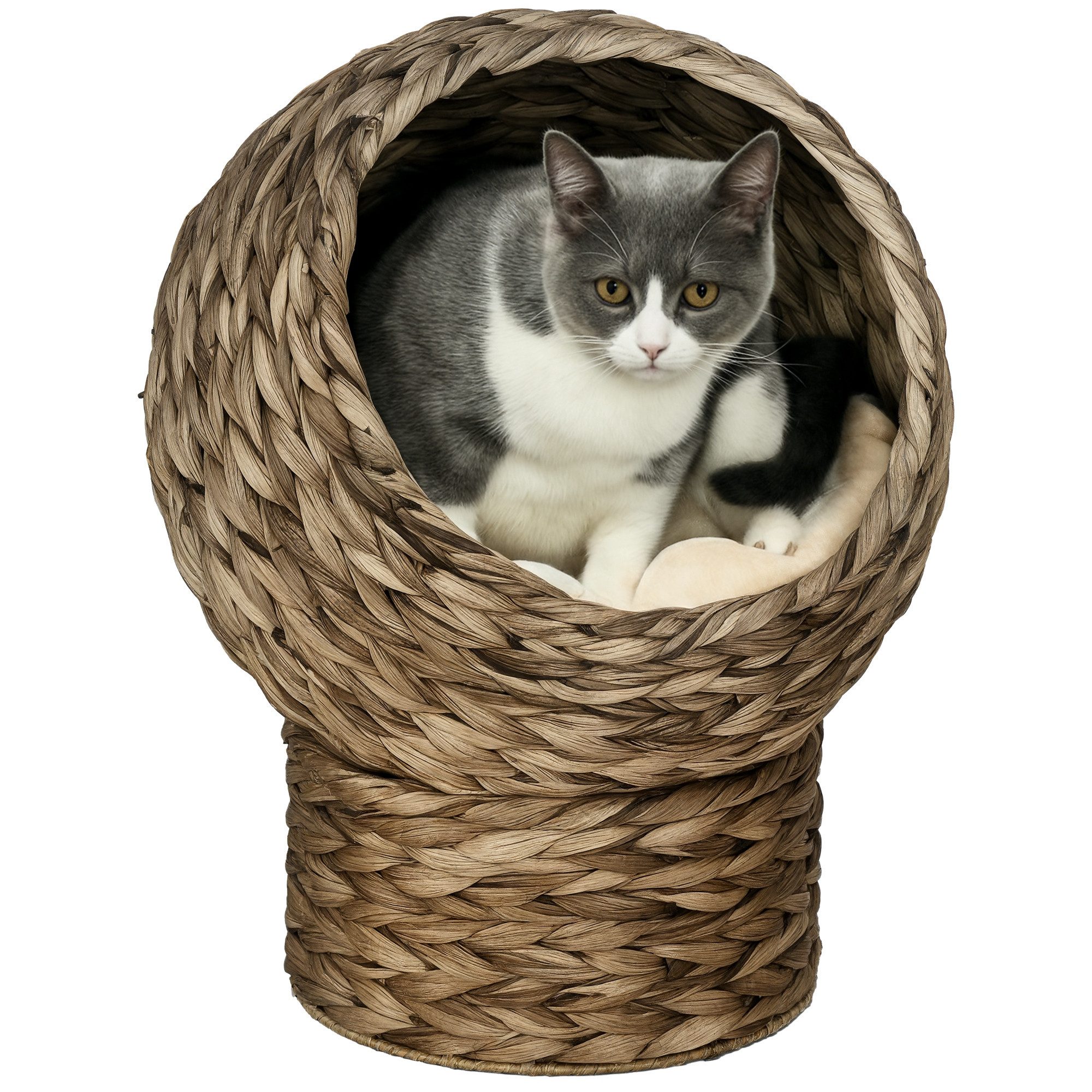 PawHut Tierhaus Rattan Katzenkorb Katzenhöhle Wasserhyazinthe kaffee, für Katzen, Dunkelbraun