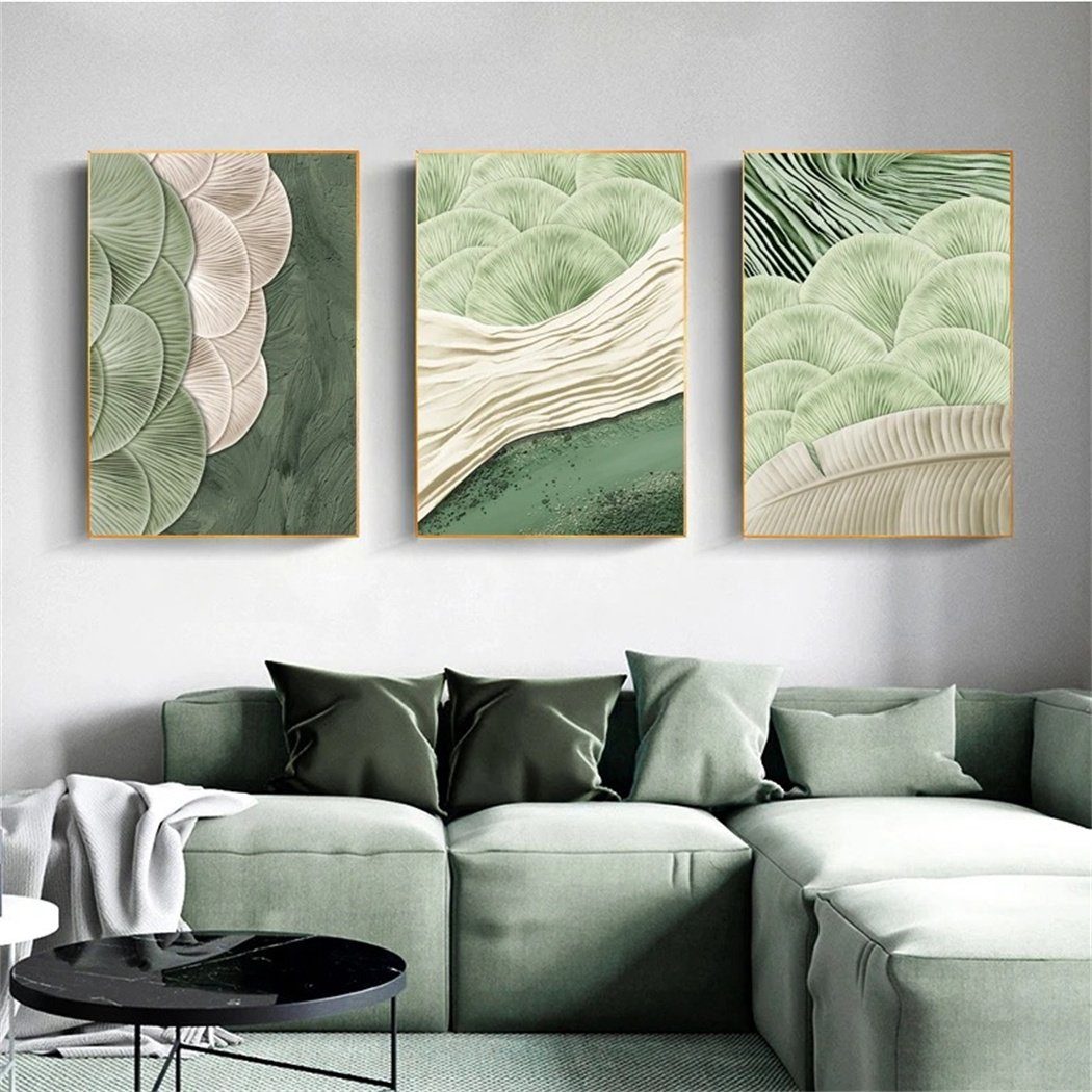 DAYUT Wandbild Modernes minimalistisches grünes Blatt Kunst Wandbild, Wanddekoration, (3 St)