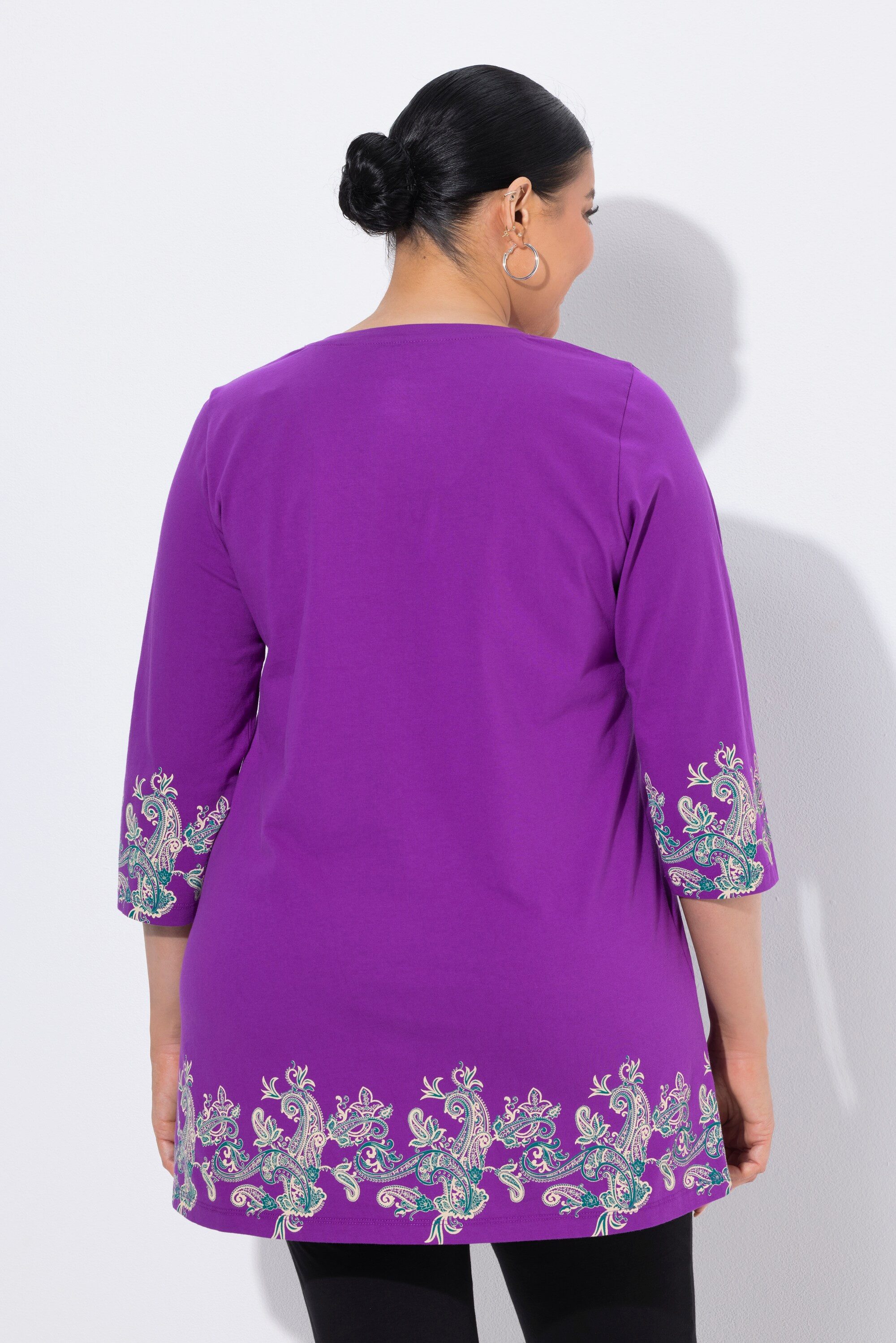 Ulla Popken Longshirt Longshirt Motivdruck V-Ausschnitt 3/4-Arm
