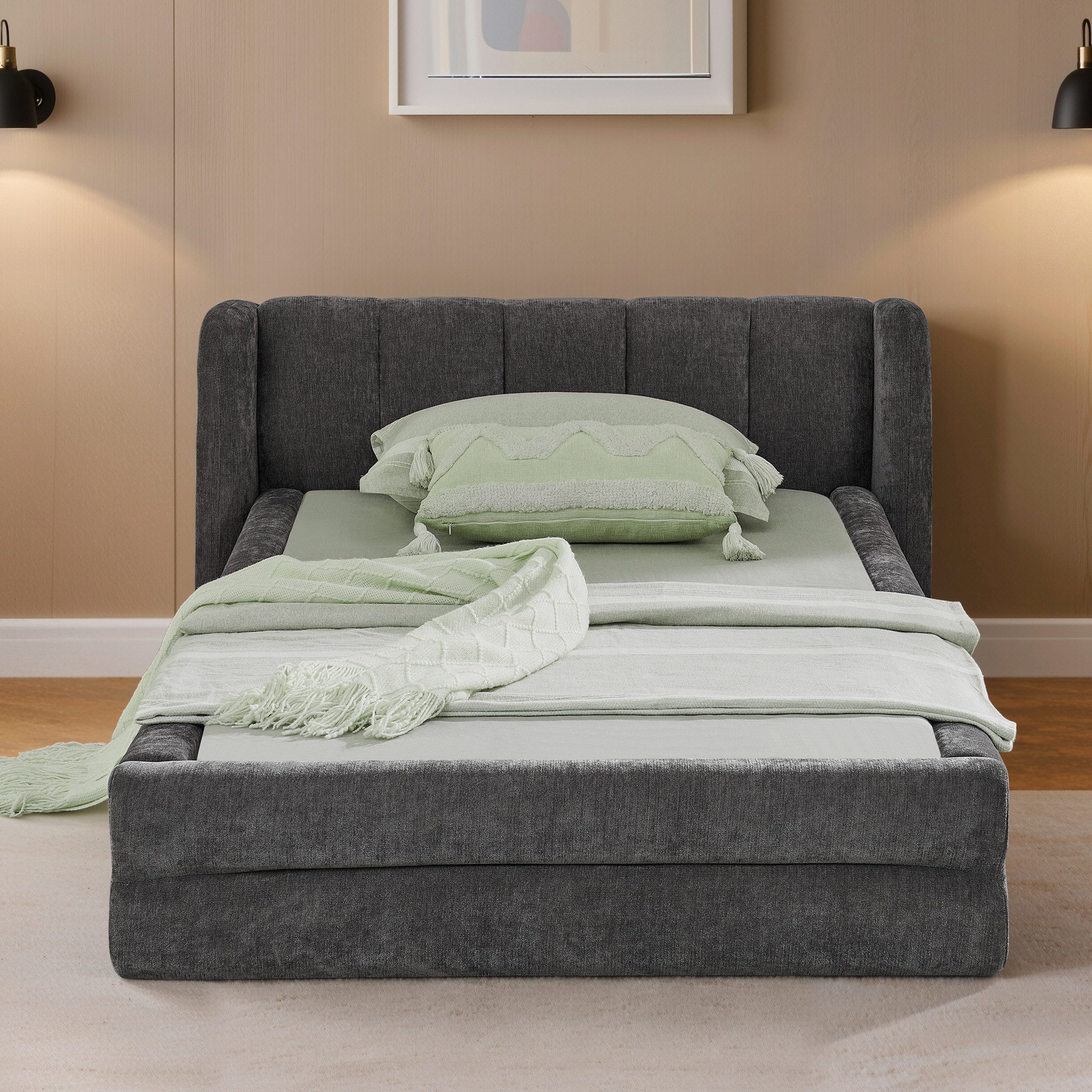 Odikalo Polsterbett Einzelbett Kinderbett, Chenillestoff (90x200 / 140x200 günstig online kaufen