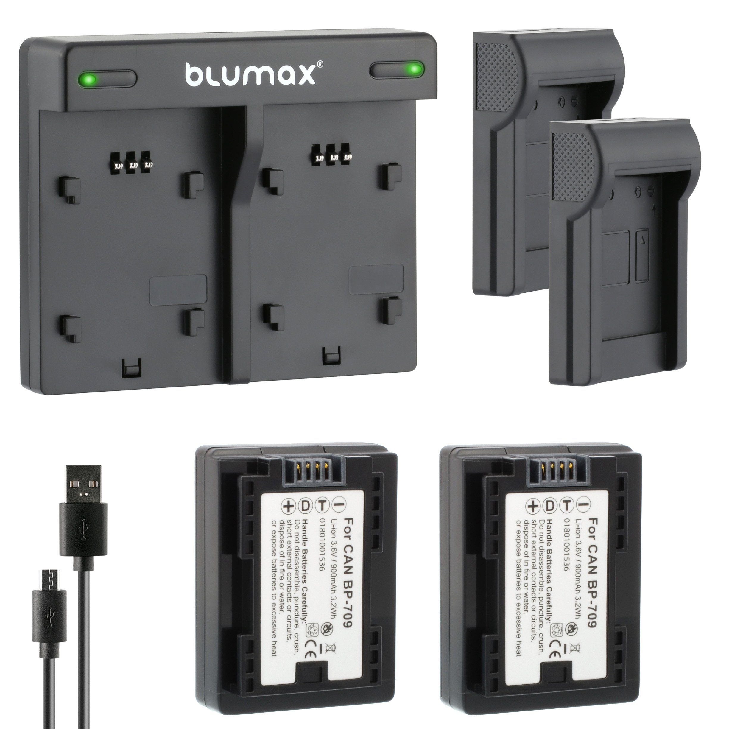 Blumax Set mit Lader für Canon BP-709 900 mAh (3,6V) Kamera-Akku