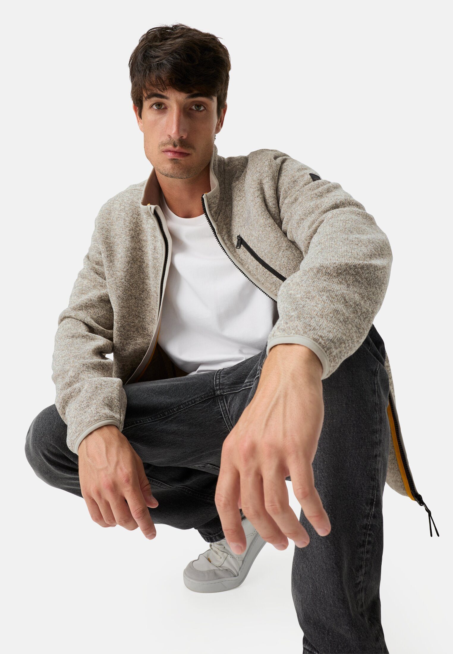 camel active Strickjacke mit Stehkragen Langarm Stehkragen