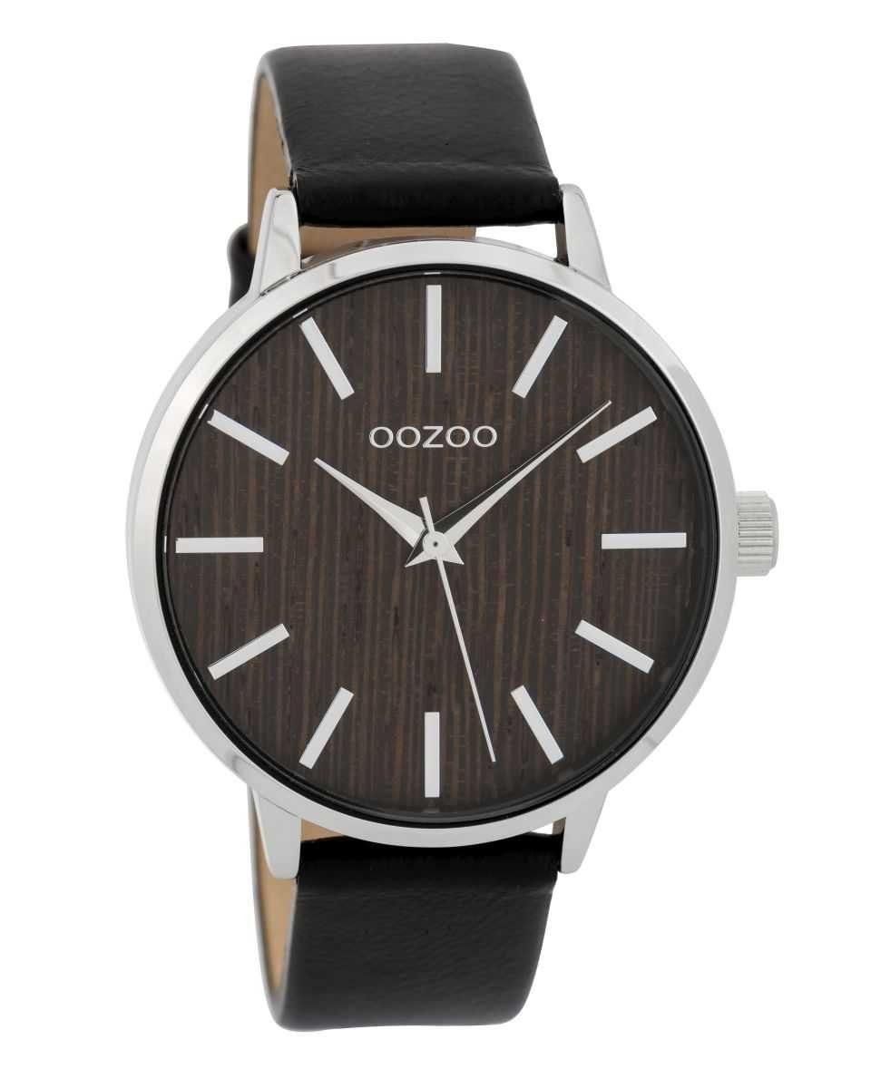 OOZOO Quarzuhr Damenuhr C9254 Holz-Zifferblatt Walnuss Lederband 42 mm