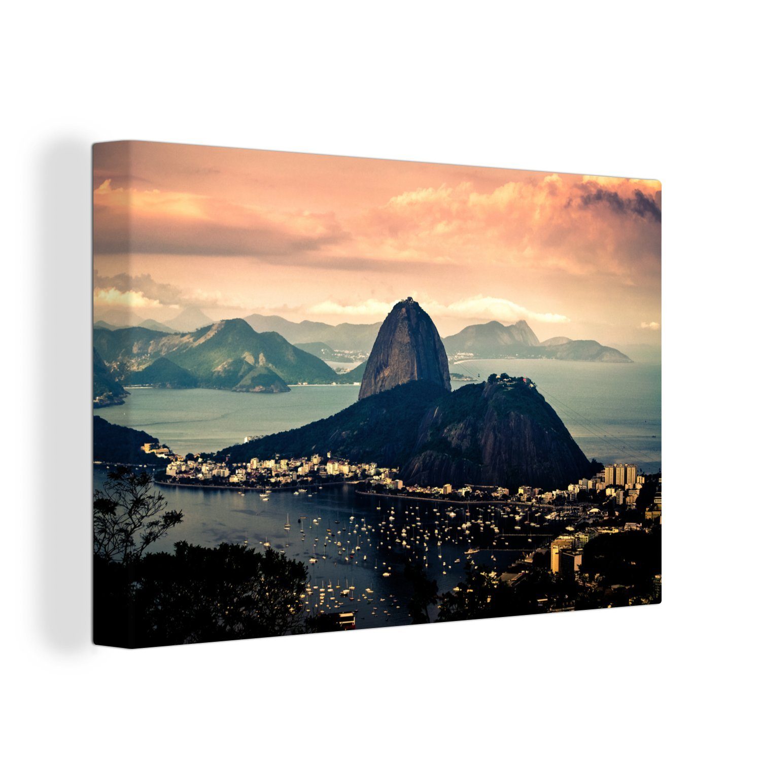 OneMillionCanvasses® Leinwandbild Luftaufnahme des Sugarloaf Mountain in Brasilien., (1 St), Wandbild Leinwandbilder, Aufhängefertig, Wanddeko, 30x20 cm