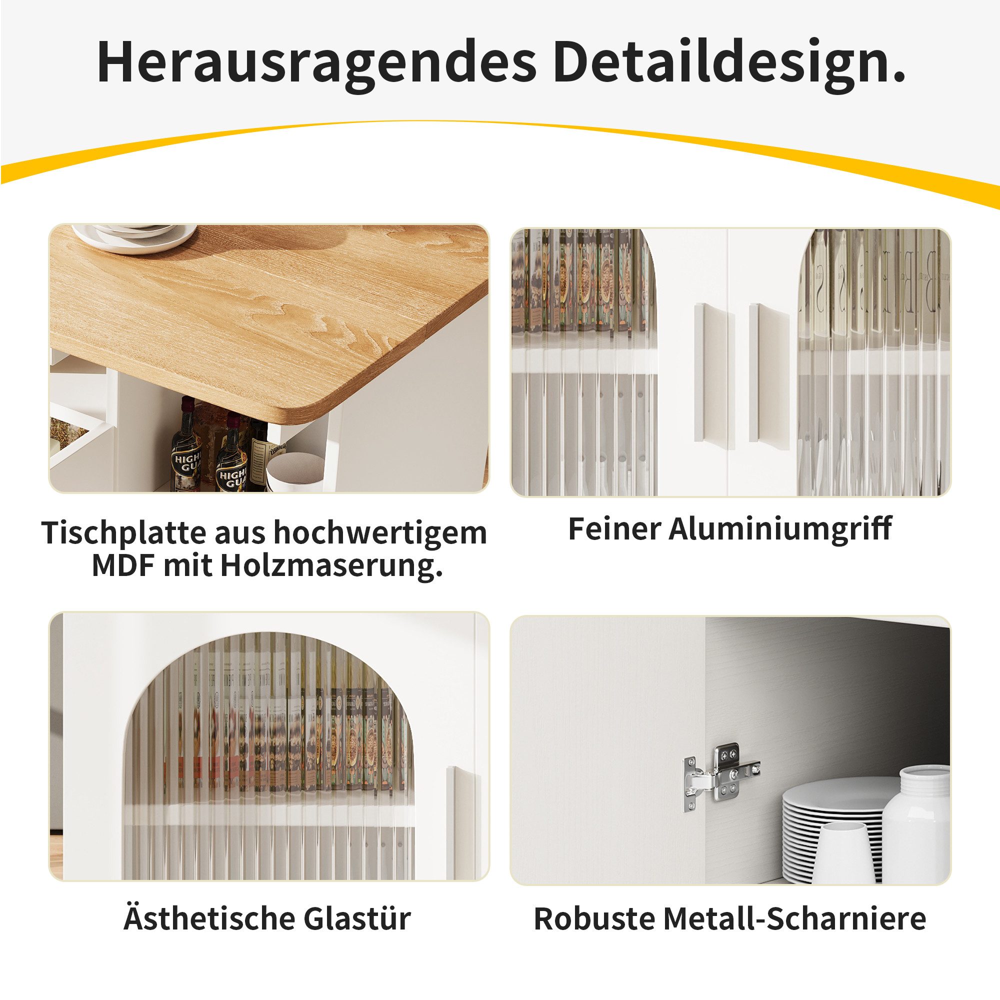 Odikalo Kücheninsel Küchensiland Küchenschrank Servierwagen Buffetschrank Esstisch weiss, Tragendes Gewicht: 60kg – Bild 5 von 5