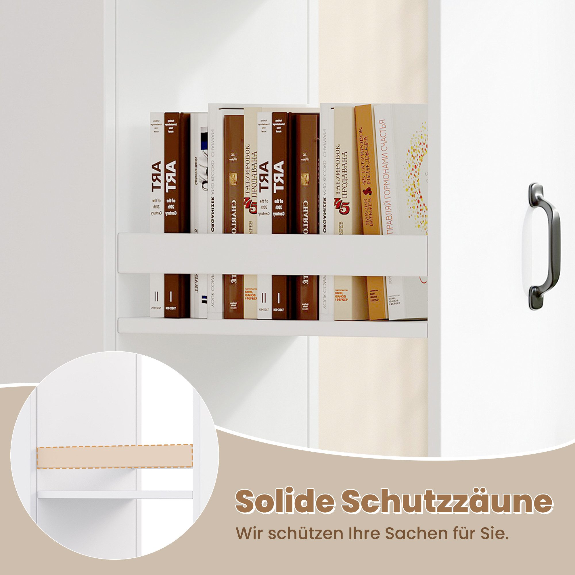 Flieks Bücherregal multifunktionaler Hochschrank Speicherregal 4 Ebenen mit Rollen, 1-tlg., schmal Mehrzweckschrank Highboard mit 4-stufiges Schubladen Weiß – Bild 5 von 5