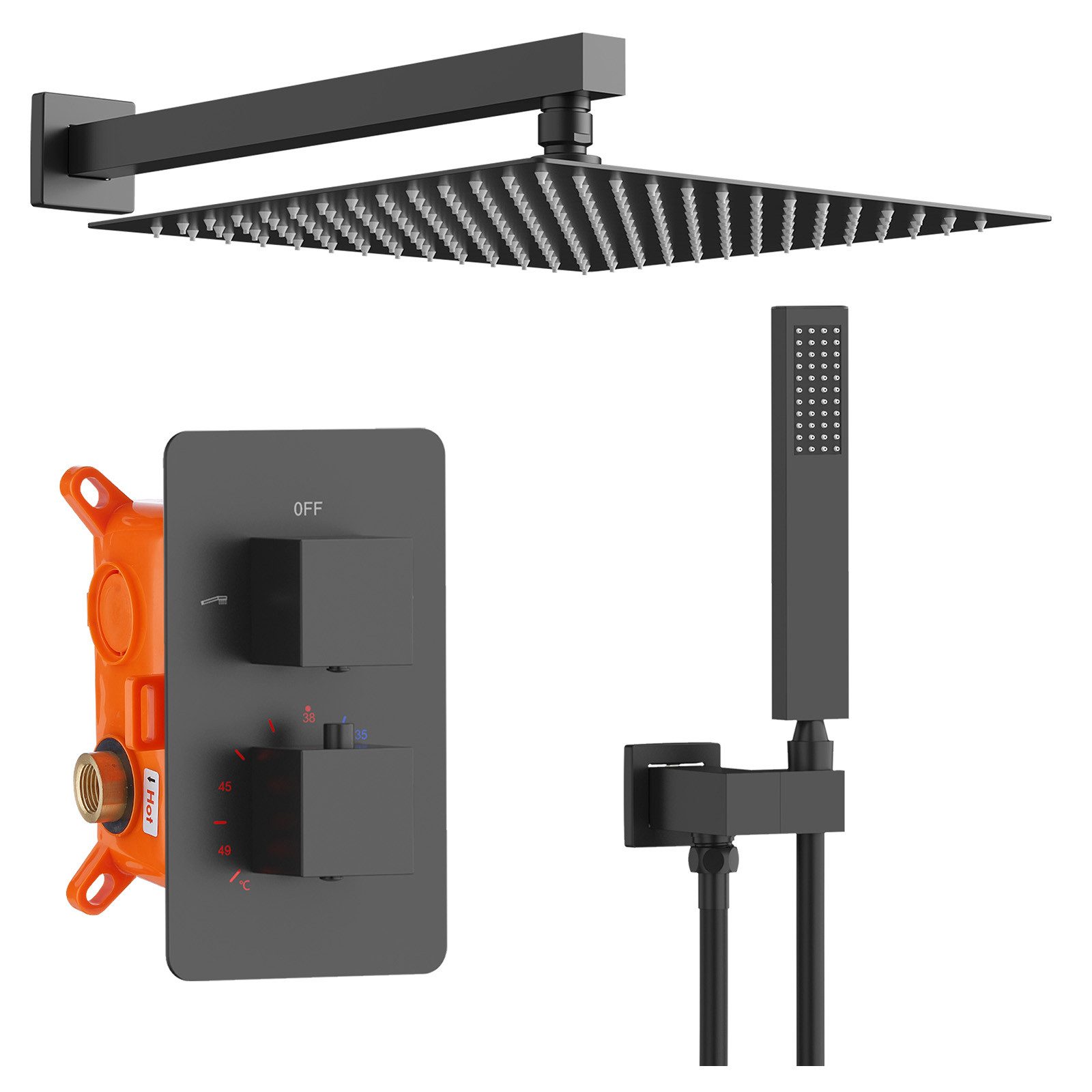 HOMELODY Duschsystem mit Thermostat,duschsystem schwarz, Unterputz Duschsäule, Duschset aus Messing mit Thermostat, Schwarze dusche mit Thermostat, Schwarz,Messing