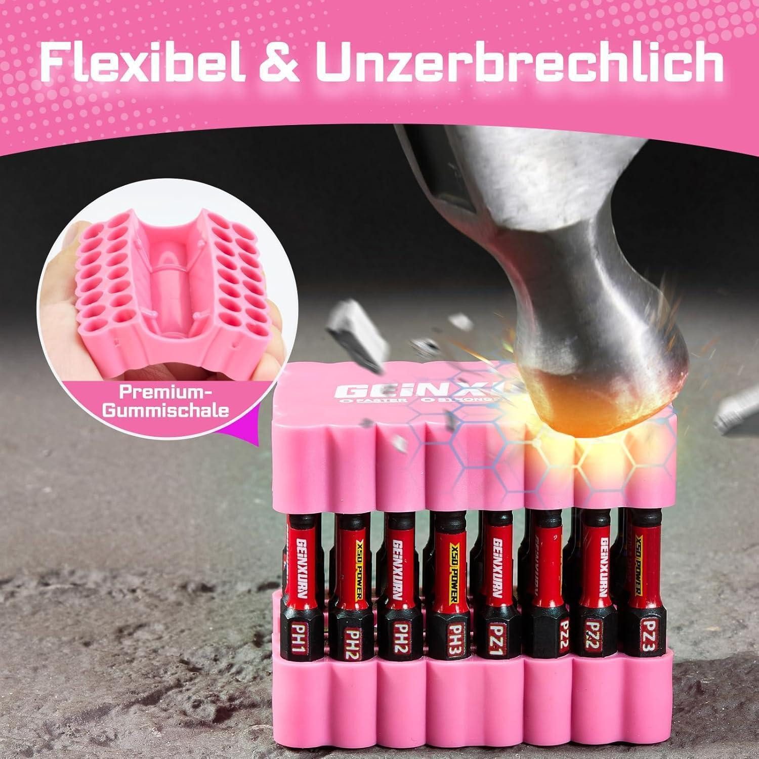 LuxusKollektion Bit-Set Bitsatz PH PZ Torx Hex SL S2 Stahl 60mm Bithalter 33tlg. Rosa 50mm