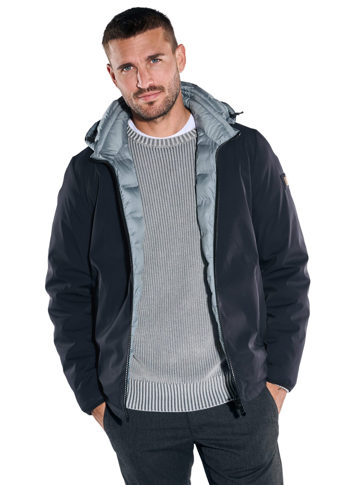 emilio adani Kurzjacke emilio adani Herren Wendejacke mit Kapuze, Saphirblau