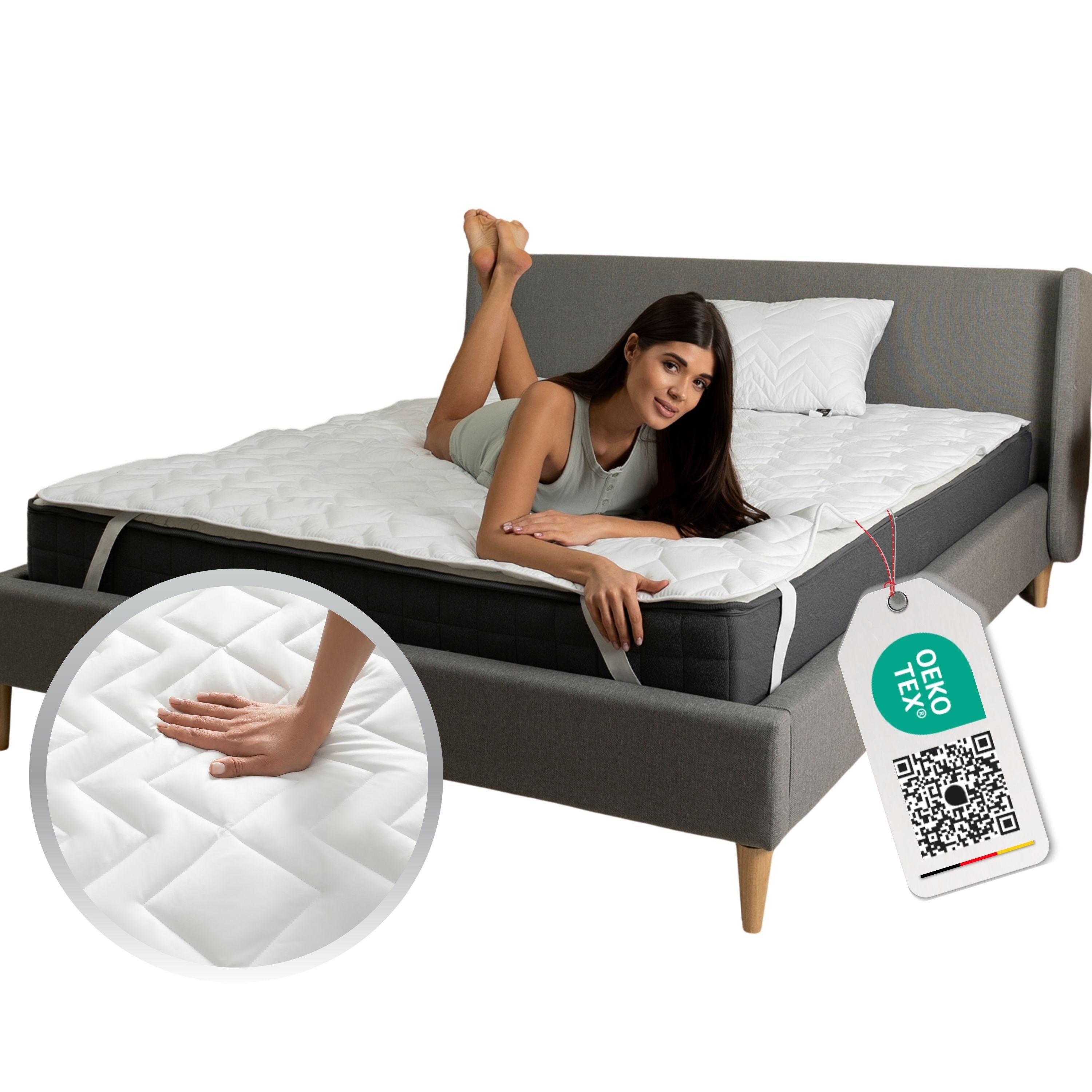 Matratzenschoner Matratzenschutz Topper 90x200 cm Matratzenauflage SEI Design, Bettauflage - ergonomisch gesteppt mit 4X Gummi-Befestigung – Bild 3 von 5