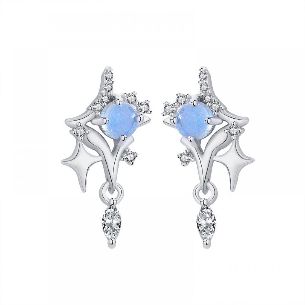 Invanter Paar Ohrhänger S925 Sterling Silber Blue Vier -Mang -Sternohrringe, Weihnachtsgeschenke, Geschenk an Frauen, inkl.Geschenkbo