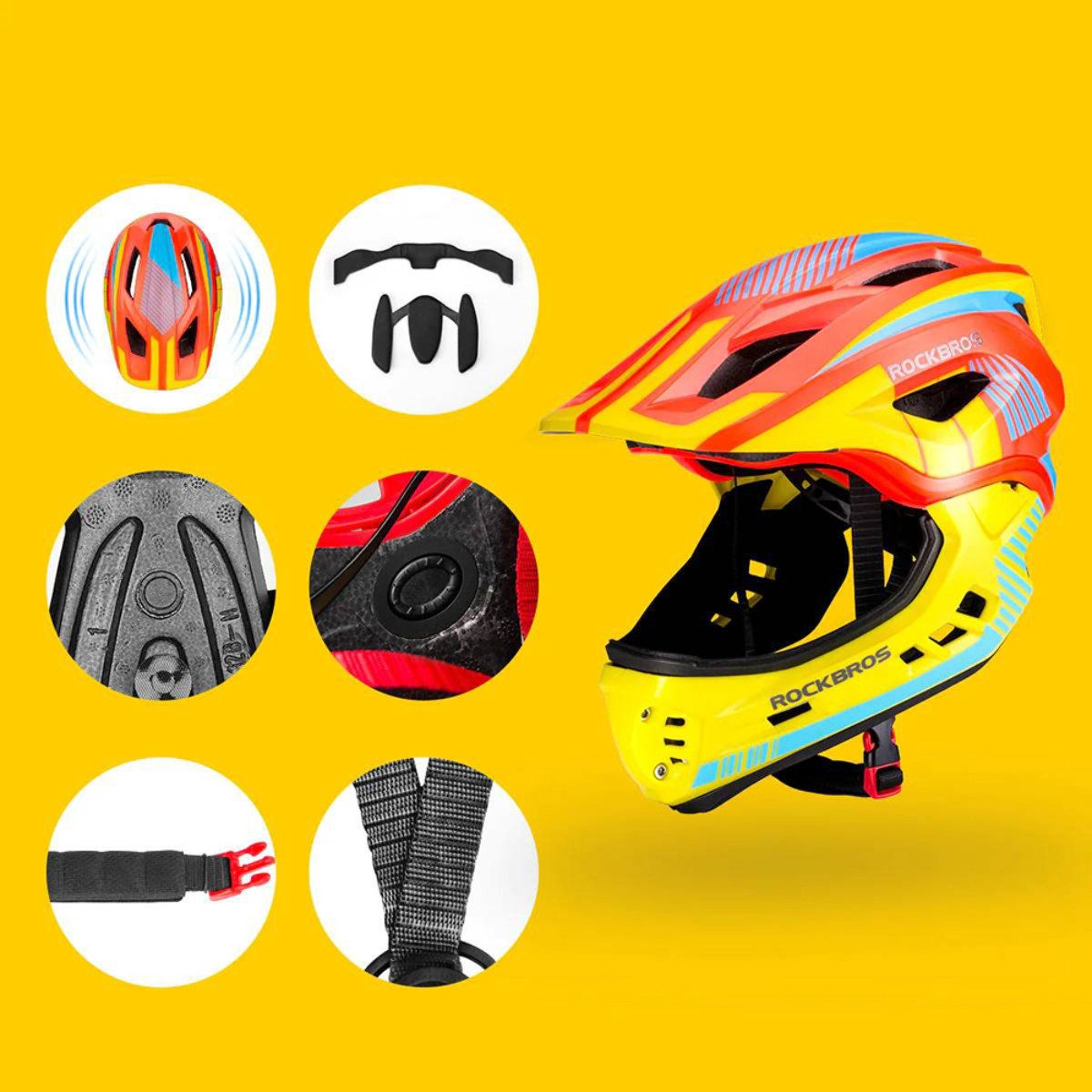 ROCKBROS Kinderfahrradhelm TT-32 (Fahrradhelm Set, Kinderhelm Set mit Kinnschutz), Kinderhelm mit abnehmbarem Fullface Kinnschutz – Bild 5 von 5