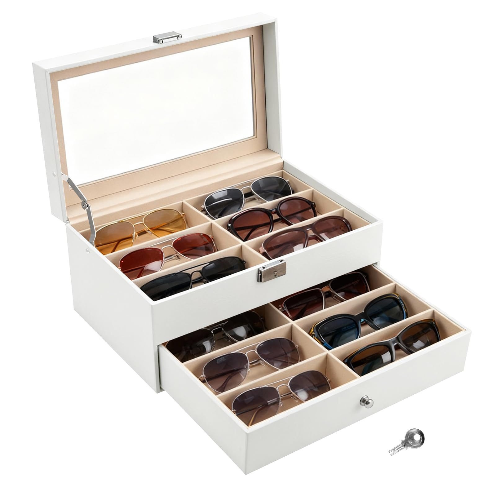 Youyijia Brillenetui Brillenbox für 8 Fächer Brillen Brillenkoffer Sonnenbrillen, 8 Brillenbox