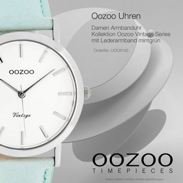 OOZOO Quarzuhr Oozoo Armbanduhr Damen Vintage, Damenuhr rund, mittel (ca. 38mm) Lederarmband, Fashion-Style