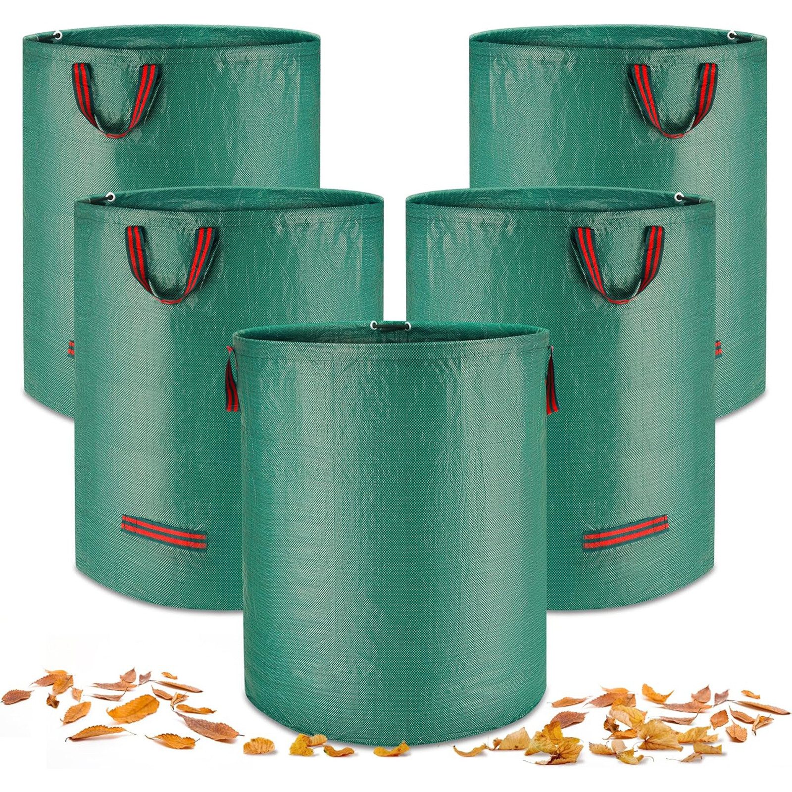 SURFOU Gartensack 5er Pack 272L Gartenabfallsack Laubsack reißfest PP-Gewebe, Laubsack wasserdicht faltbar selbststehend mit 4 Griffen