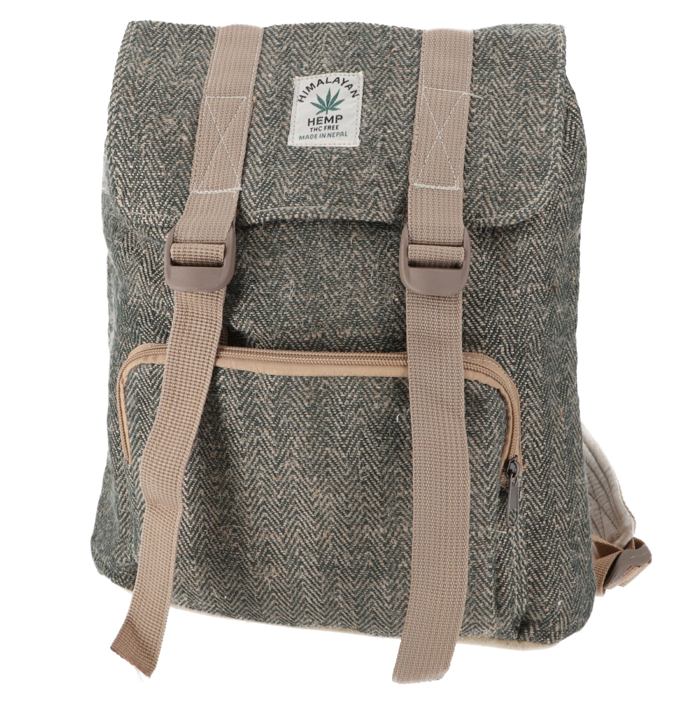 Guru-Shop Freizeitrucksack Ethno Hanf Rucksack mit Schnallen - khaki