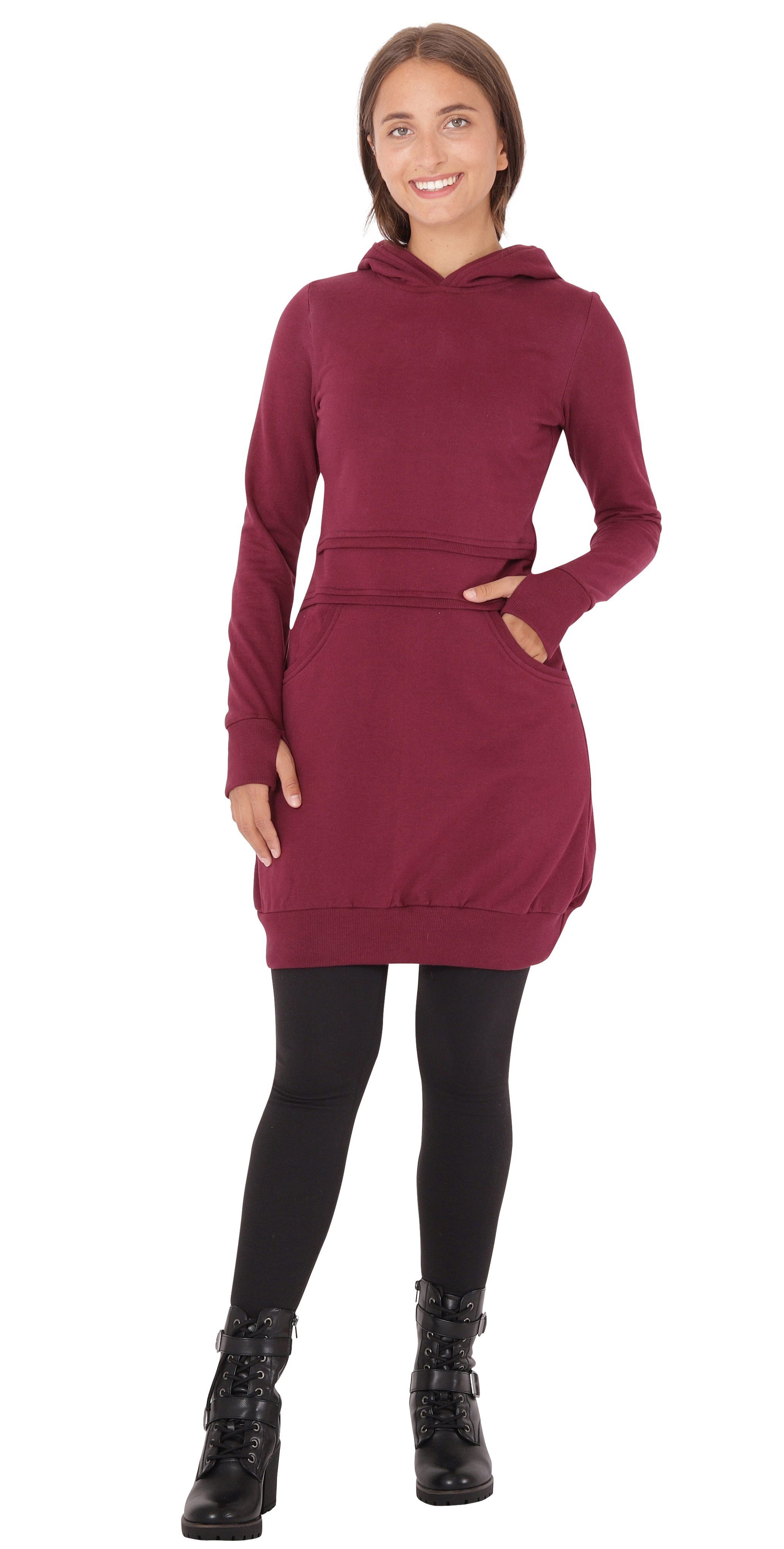 PUREWONDER Sweatkleid Kapuzenpullover-Kleid Hoodie Einfarbig dr19 Rot XXL e günstig online kaufen