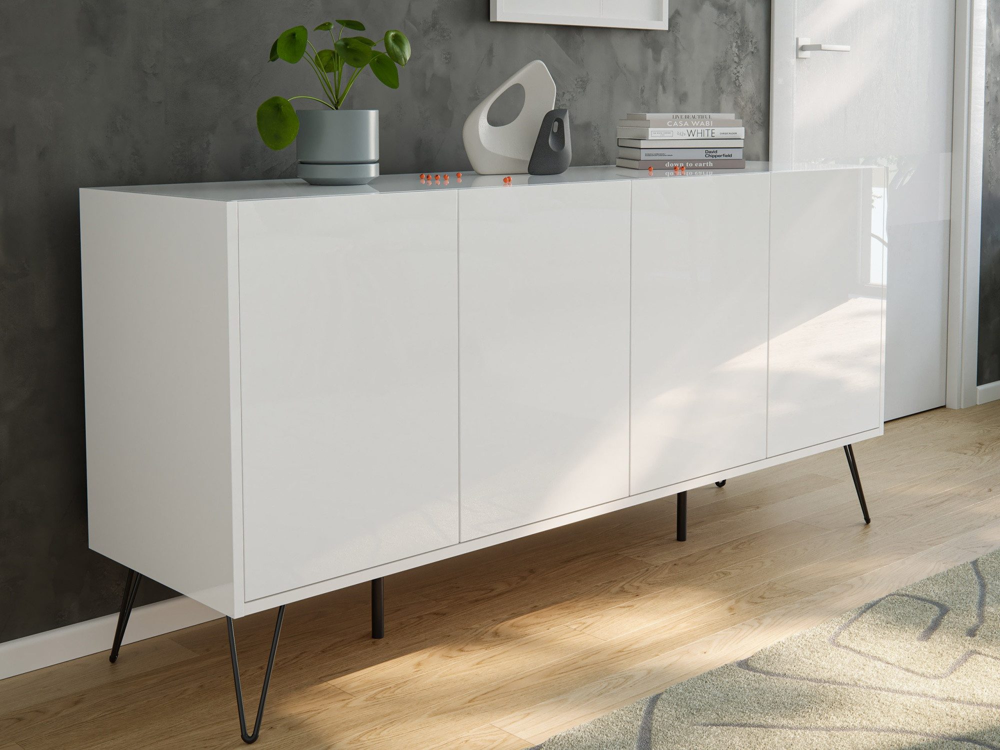 Magnolia Home Kommode Raumwunder XL Sideboard Kommode Maxim 155cm stehend 4 Türen Weiß hochg