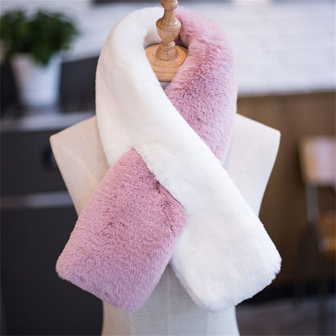DÖRÖY Modeschal Damen Wintermode Nachahmung Pelz Schal, verdickt warmen Schal Rosa
