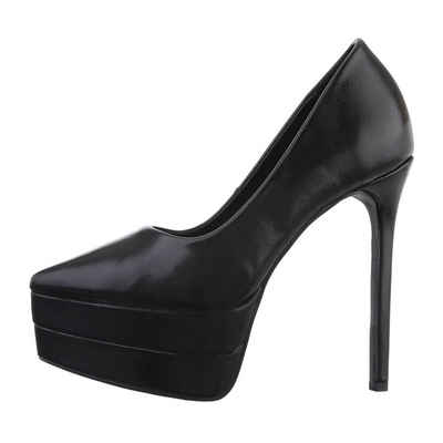 Ital-Design Damen Abendschuhe Party & Clubwear Plateaupumps Pfennig-/Stilettoabsatz High Heel Pumps in Schwarz