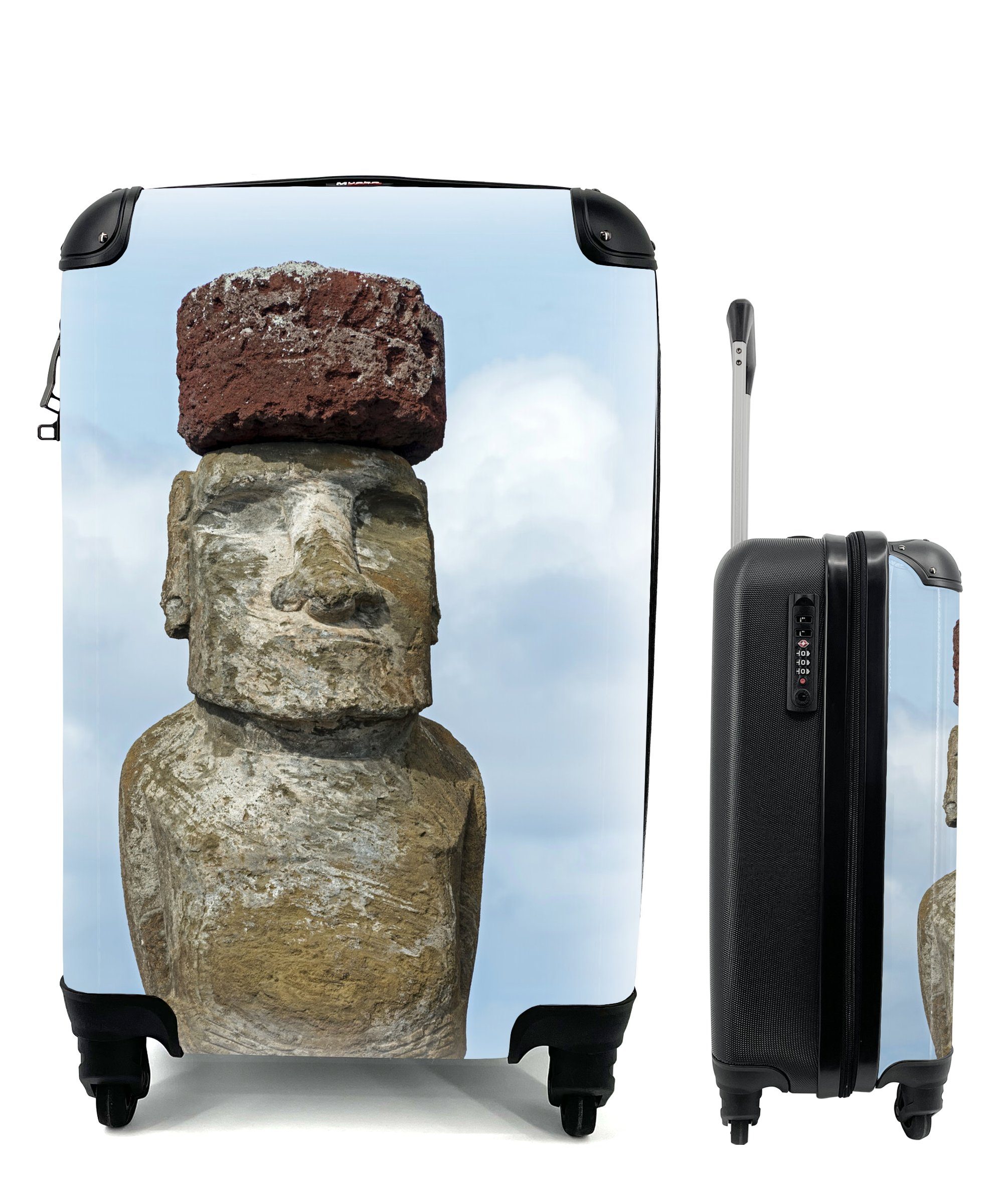 MuchoWow Handgepäckkoffer Nahaufnahme einer Moai-Statue auf der Osterinsel, 4 Rollen, Reisetasche mit rollen, Handgepäck für Ferien, Trolley, Reisekoffer
