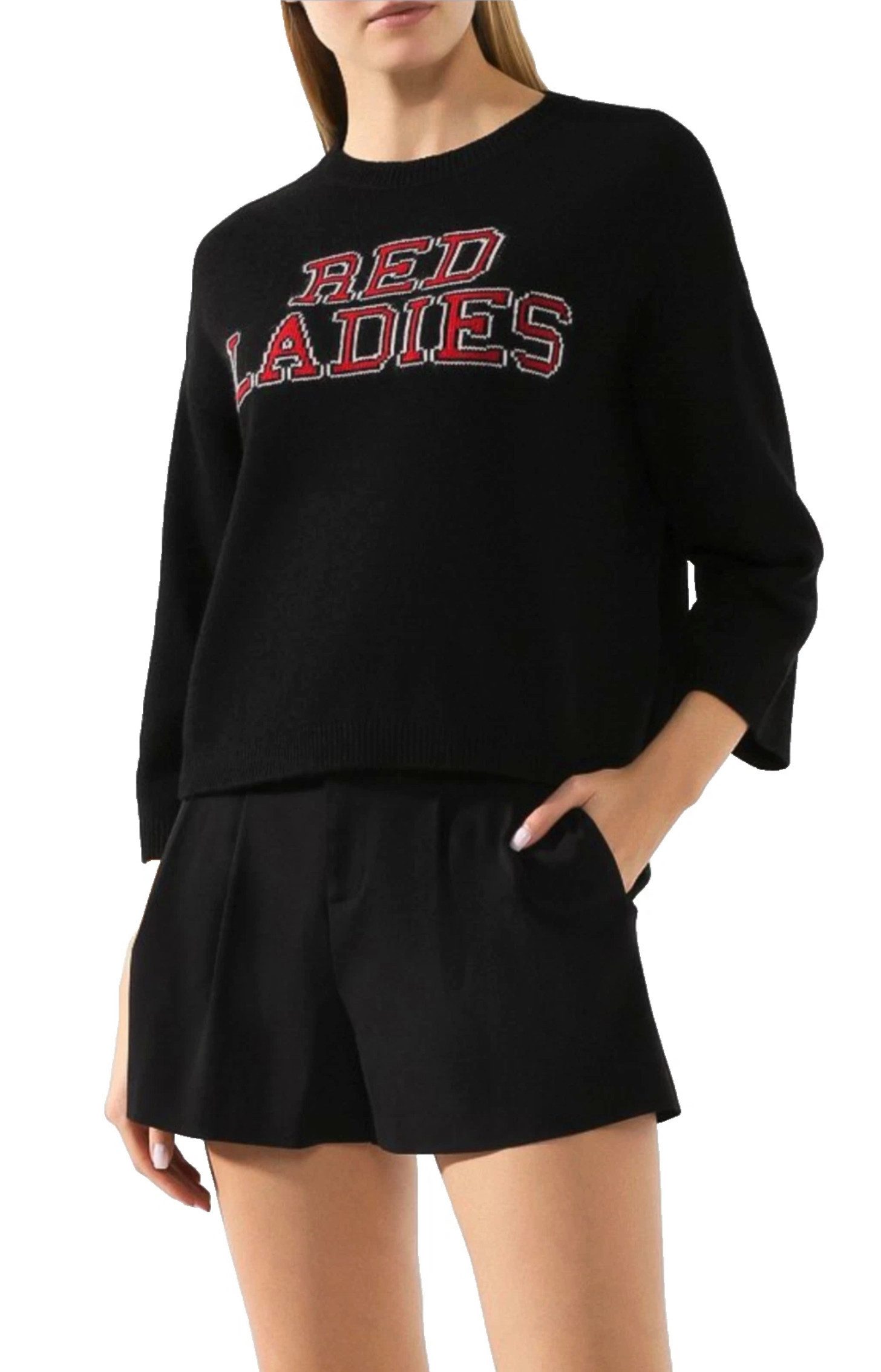 Valentino Strickpullover Red Ladies Cropped Jumper Pullover Stickerei/Intarsia-Schriftzug auf der Vorderseite