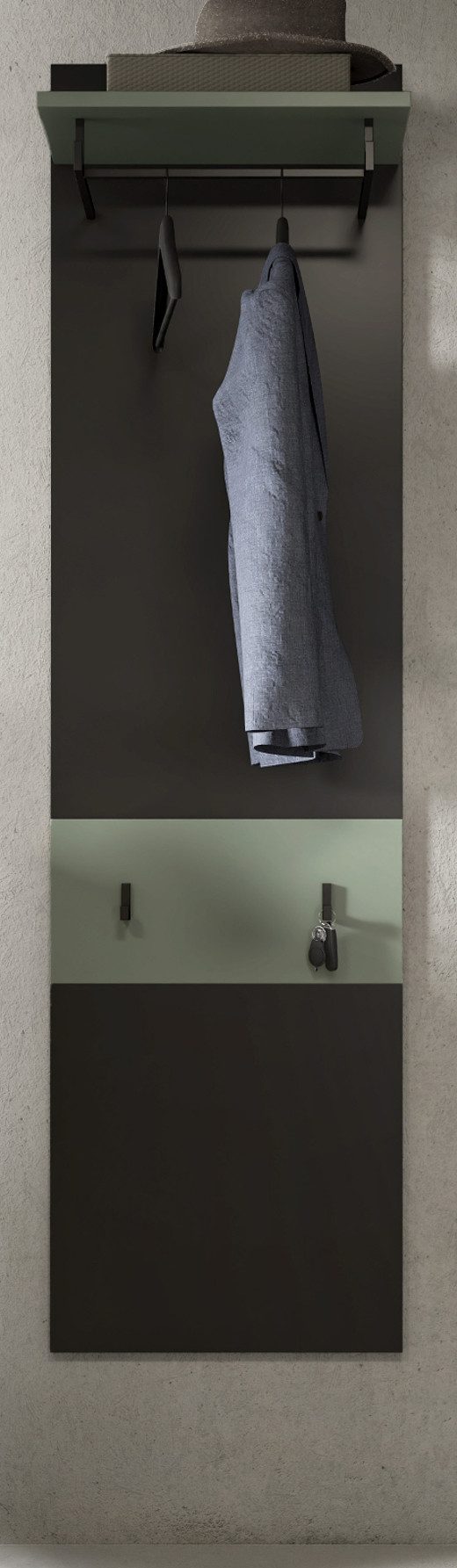 Inn.Furn Garderobenpaneel Cooper (Wandgarderobe in Basalt Grau mit Salbei G günstig online kaufen