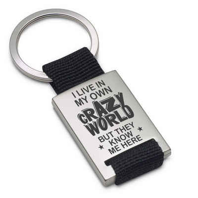 Lieblingsmensch Schlüsselanhänger My own crazy world - ein tolles Geschenk & Glücksbringer (Schlüsselanhänger mit Gravur, inklusive Schlüsselring), Robuste und filigrane Lasergravur
