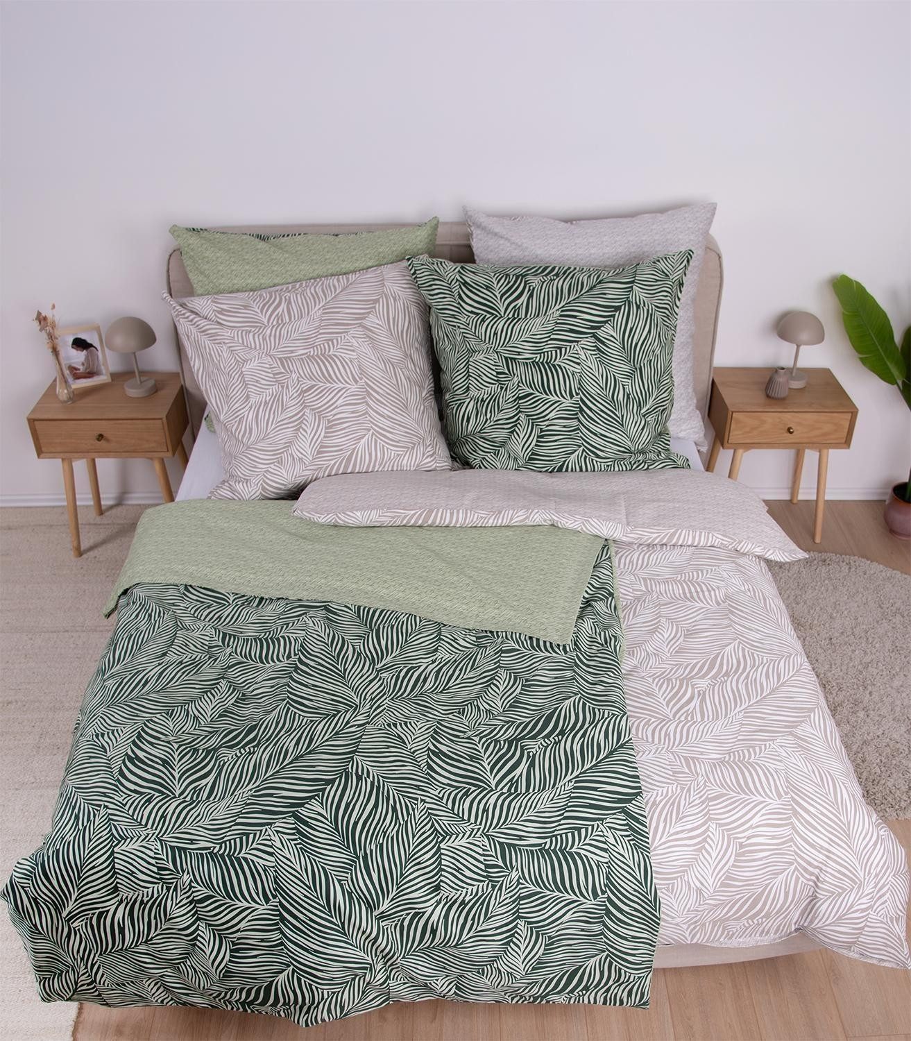 TOM TAILOR Bettwäsche LAVENA, L 135 x B 200 cm, Grün, Dunkelgrün, Satin, 1 teilig, 100% Baumwolle
