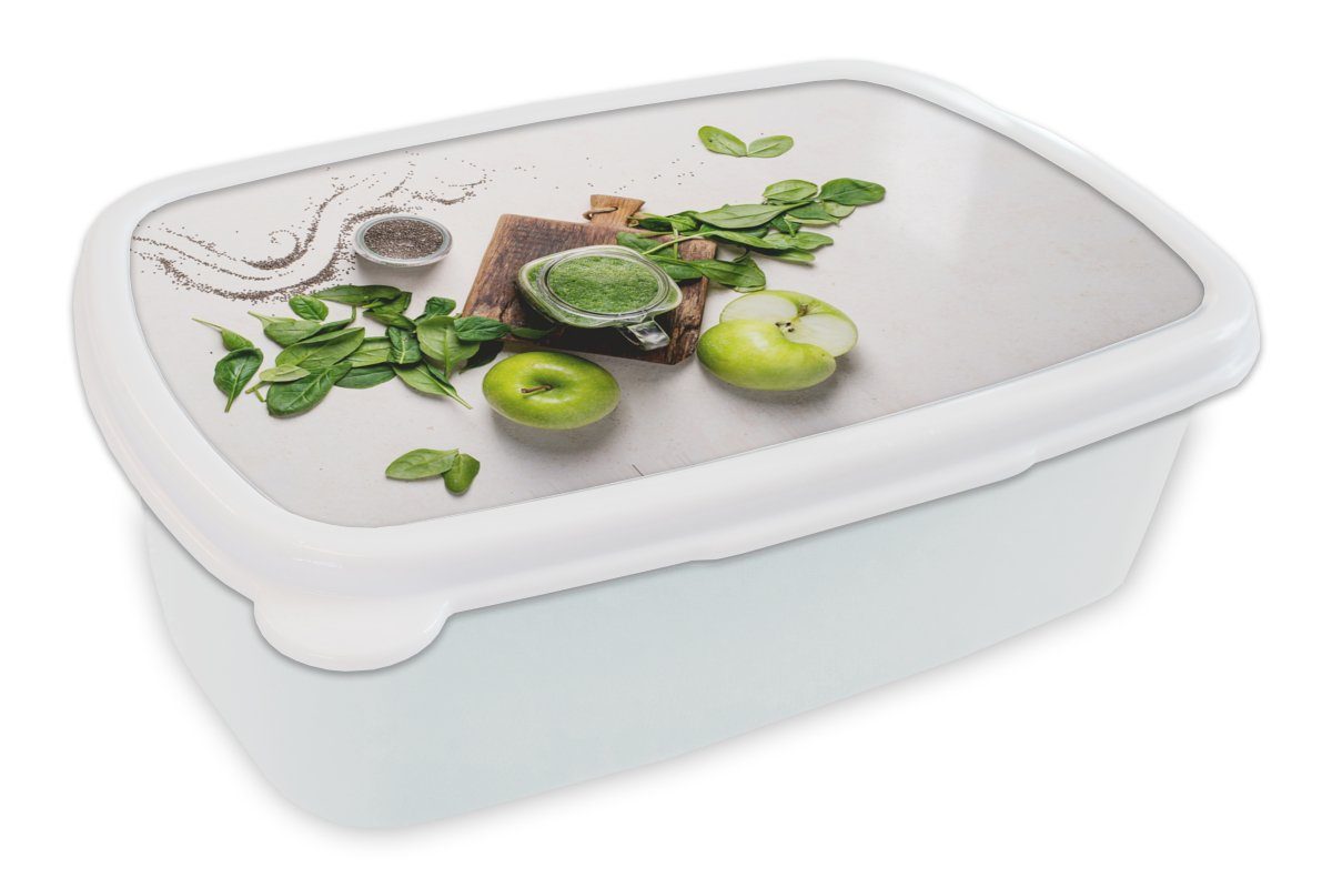 MuchoWow Lunchbox Kräuter - Apfel - Smoothie, Kunststoff, (2-tlg), Brotbox für Kinder und Erwachsene, Brotdose, für Jungs und Mädchen weiß | Lunchboxen