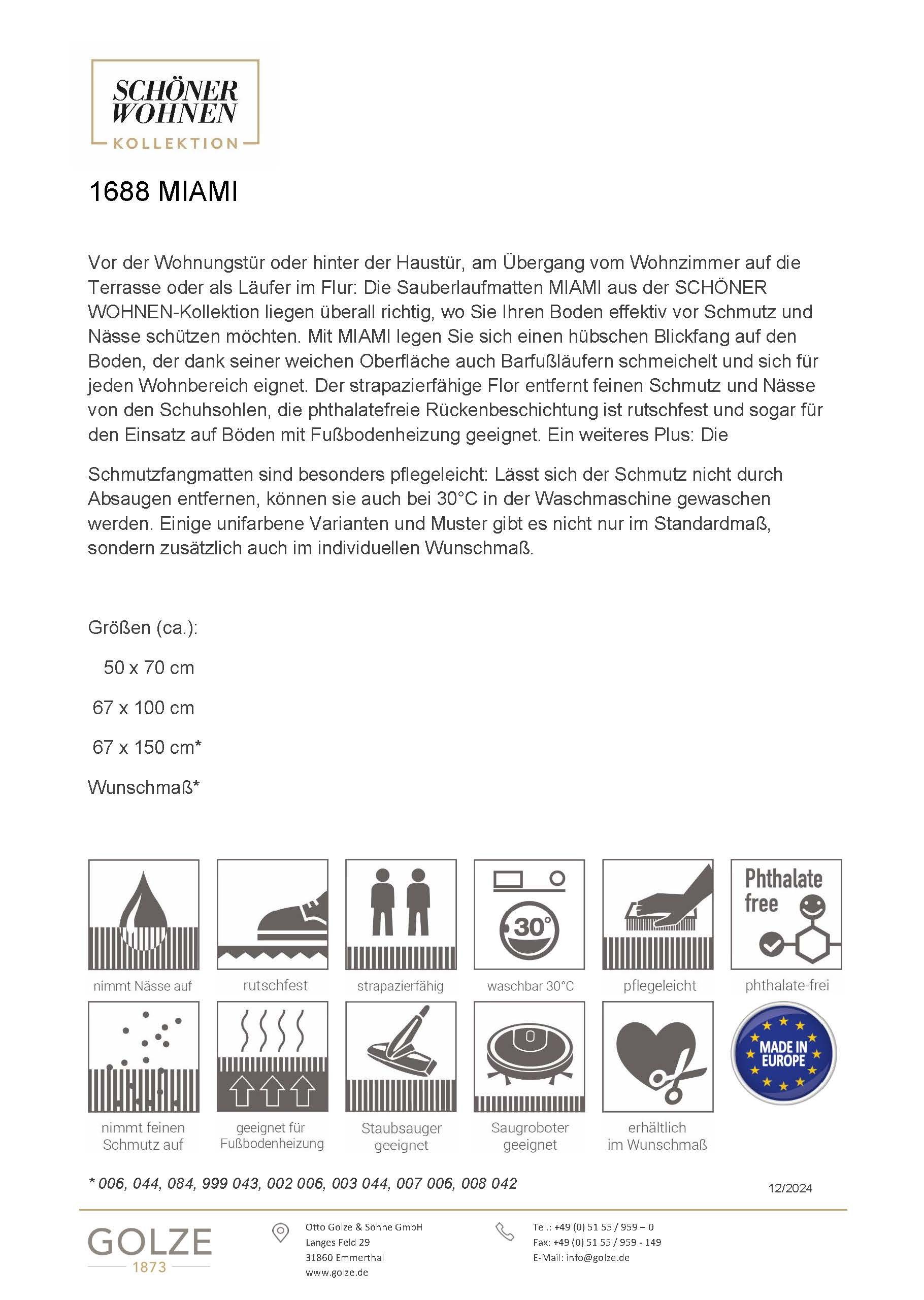 SCHÖNER WOHNEN-Kollektion Fußmatte Miami Uni, rechteckig, Höhe: 7 mm, Schmutzfangmatte, waschbar – Bild 5 von 5
