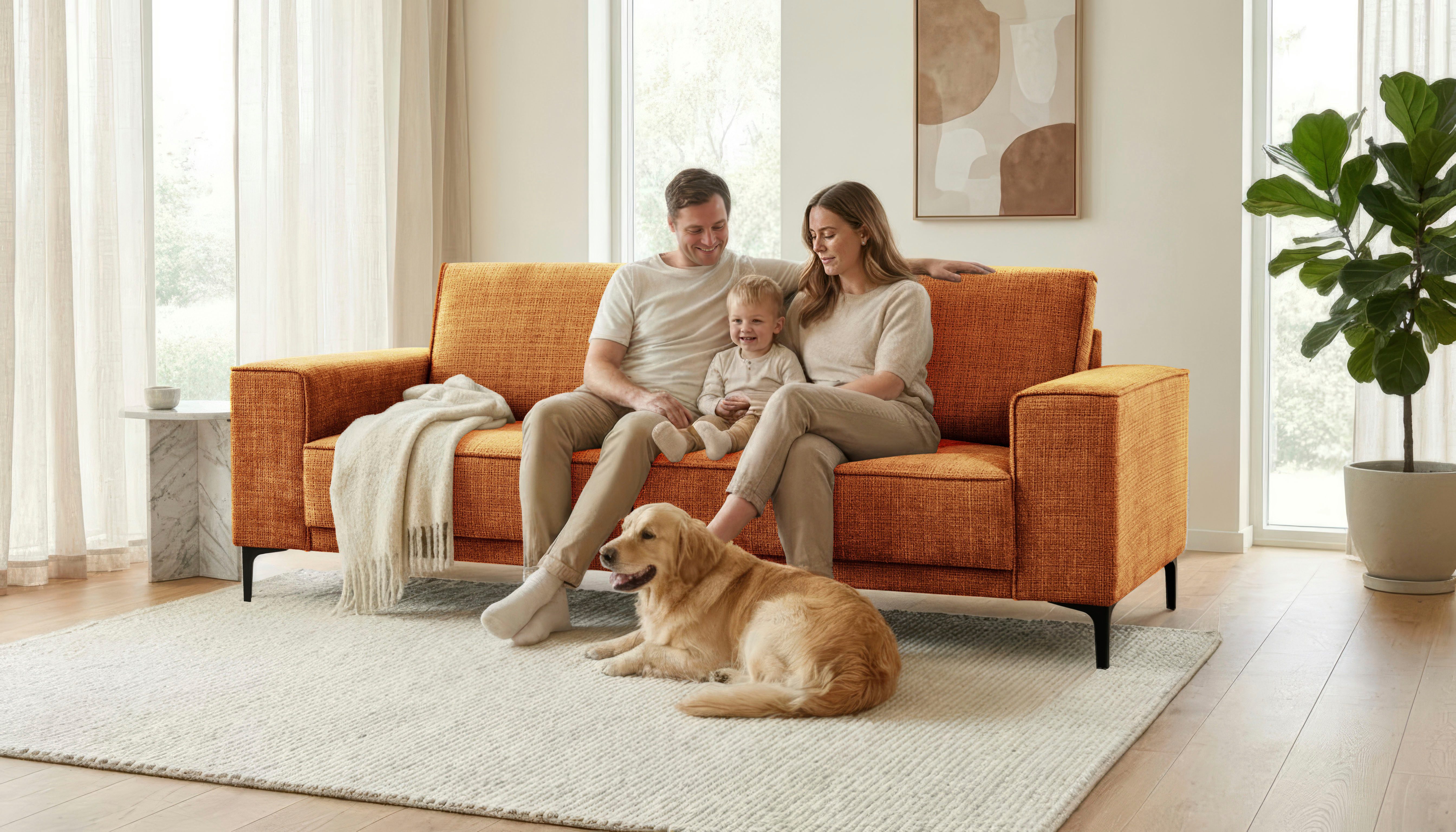 OTTO home 3-Sitzer OLAND, B: 224 cm - Skandi-Design, Struktur, Flachgewebe, Luxus-Microfaser, Boucle