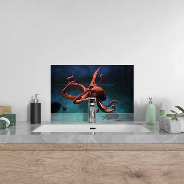 DEQORI Küchenrückwand 'Oktopus im Wasser', Glas Spritzschutz Badrückwand Herdblende