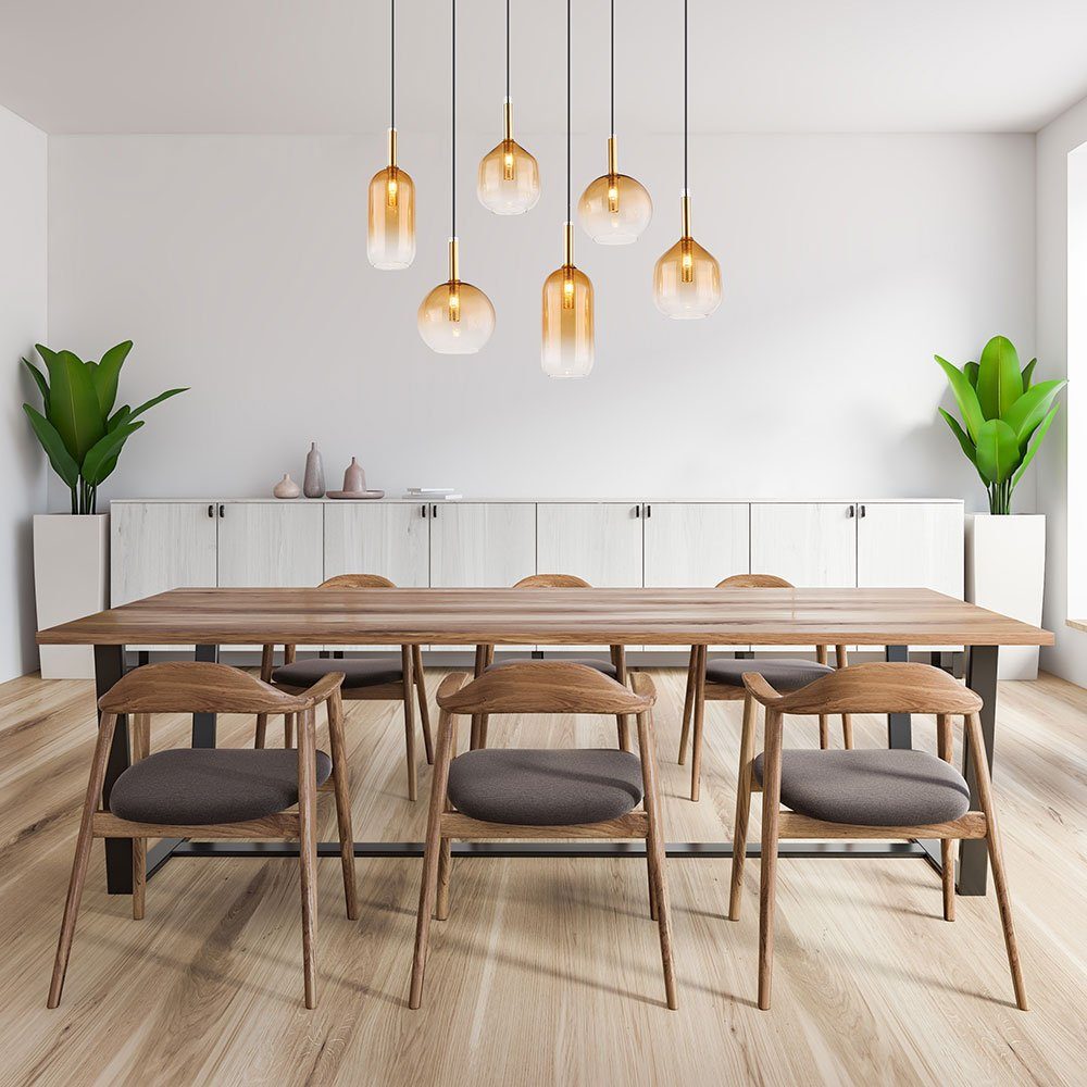 GLOBO LIGHTING Hängeleuchte, Leuchtmittel nicht inklusive, Esstischlampe Hängeleuchte Pendellampe Glas amber Wohnzimmerleuchte H