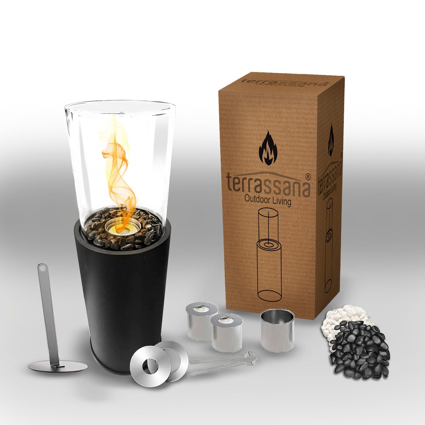 terrassana Echtfeuer-Dekokamin Bio-Ethanol Standkamin für Indoor & Outdoor