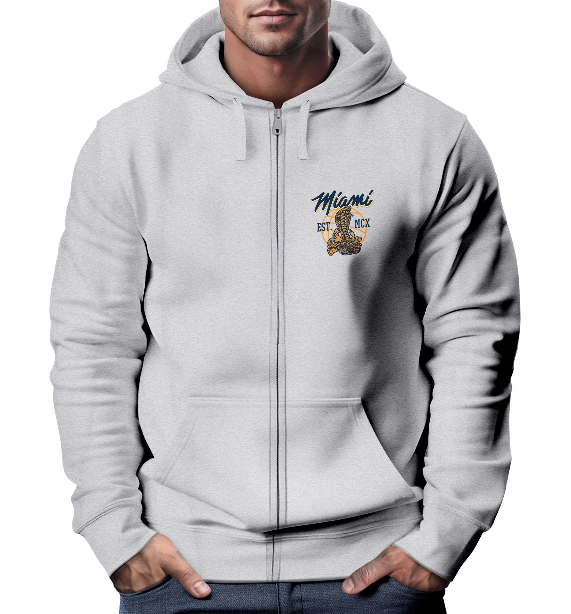 Sweatjacke Sweatjacke Zip-Hoodie Herren mit Kapuze Print Miami College USA