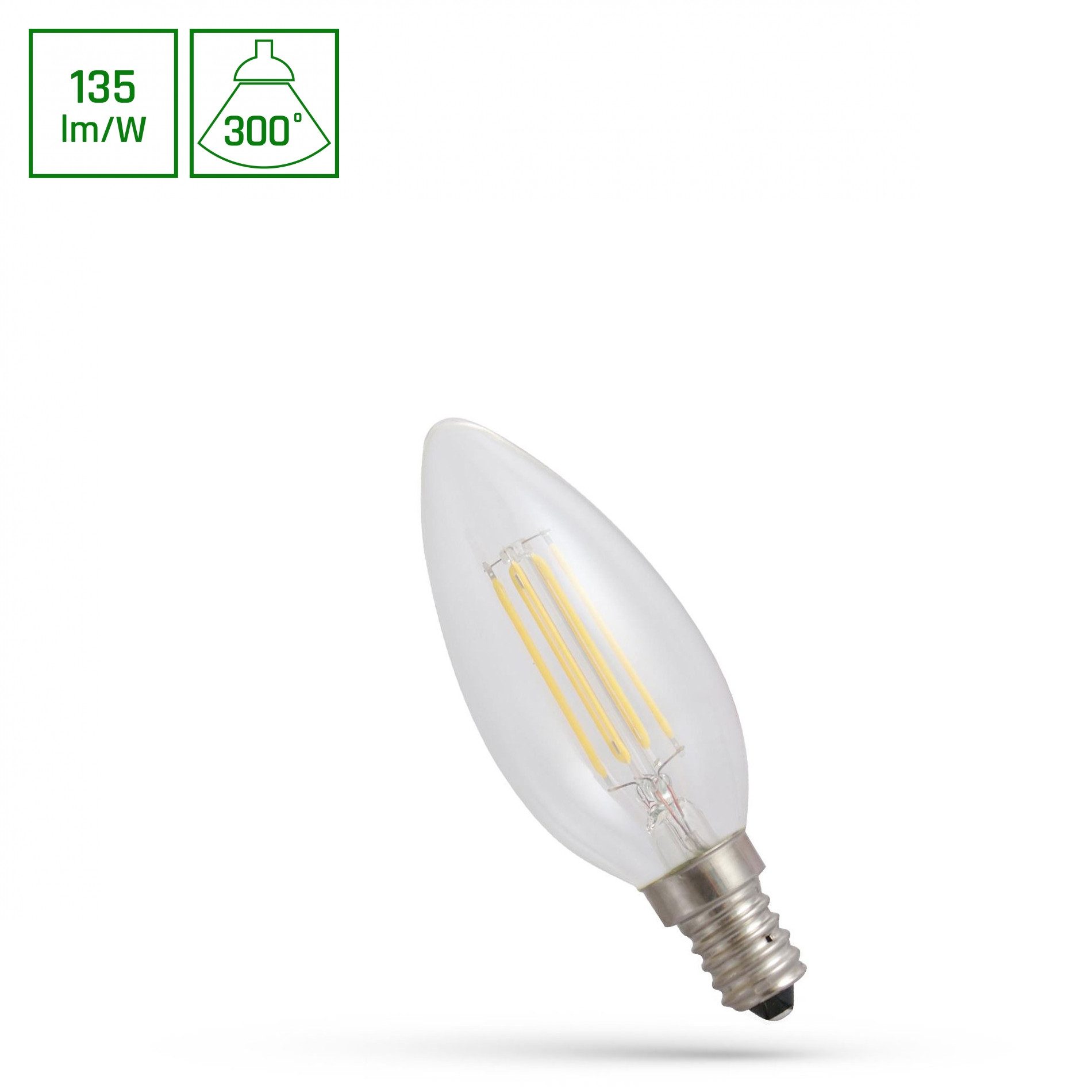 Spectrum LED-Leuchtmittel LED E14 C35 Filament klar 5,5W=57W Kerze 300° 740lm 230V Neutral 4000K, E14, Neutralweiß, Filament klar