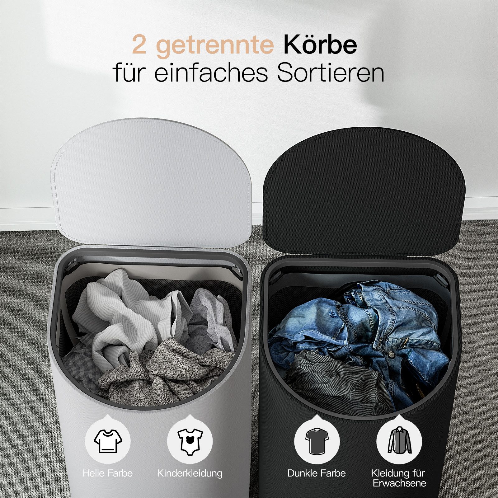 Rainsworth Wäschekorb mit Deckel, 140L Wäschesammler günstig online kaufen