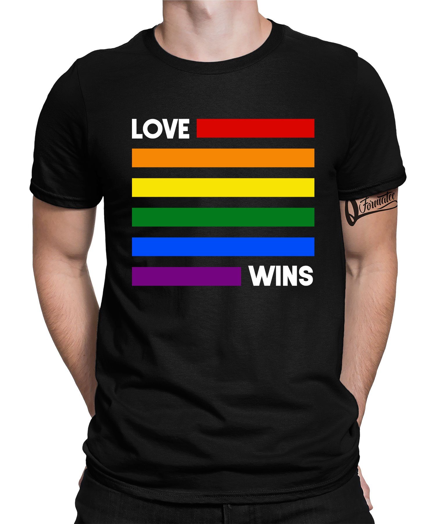 Quattro Formatee Kurzarmshirt Love Wins - Stolz Regenbogen LGBT Gay Pride Herren T-Shirt (1-tlg) Schwarz