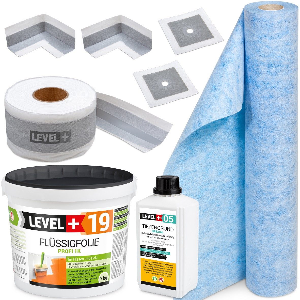Level+ Dichtstoff Dichtset Duschabdichtung Dichtband Flüssigfolie 7kg SET544