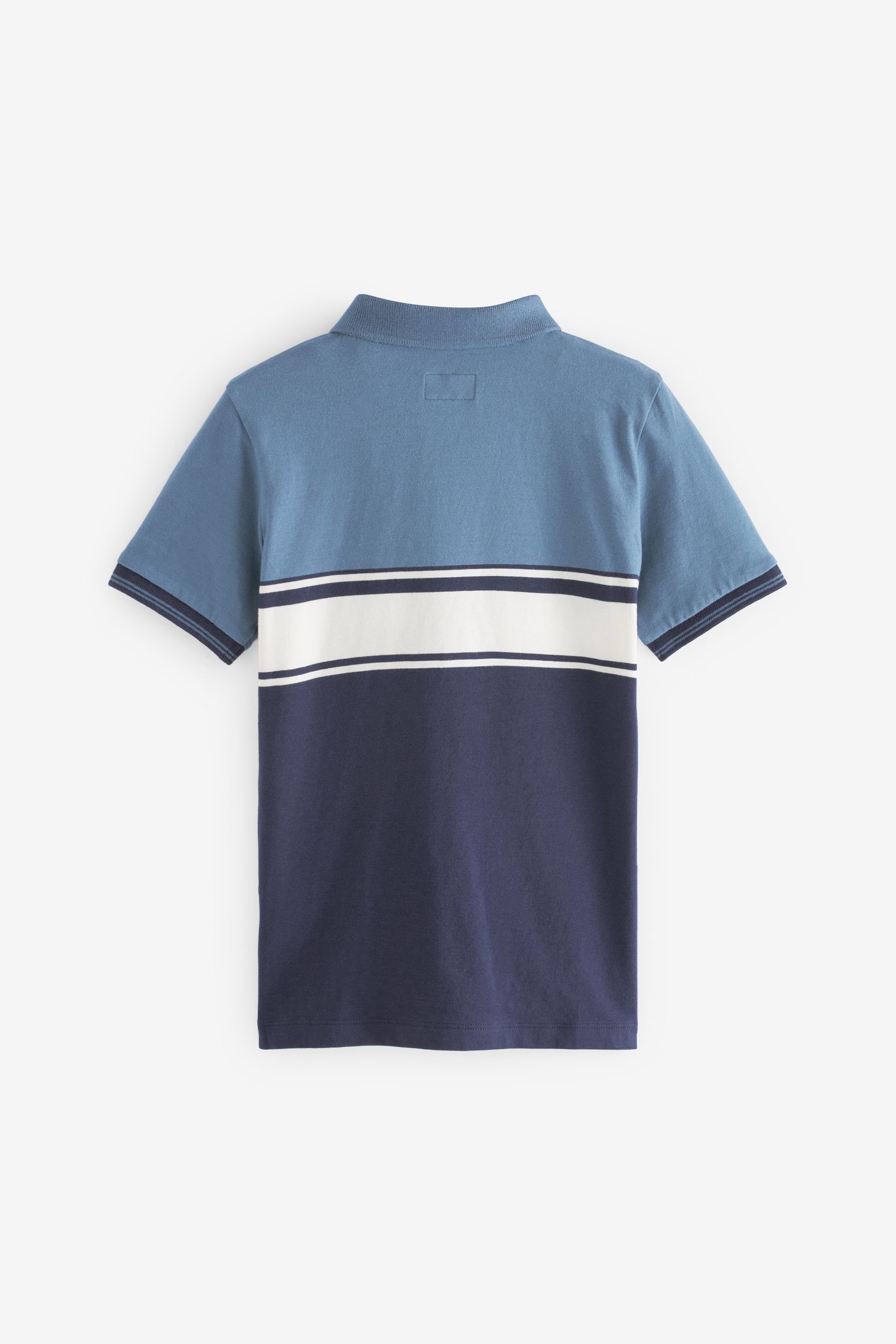 Next Poloshirt Kurzärmeliges Polohemd mit Colour (1-tlg) Reißverschluss Block Blue/White