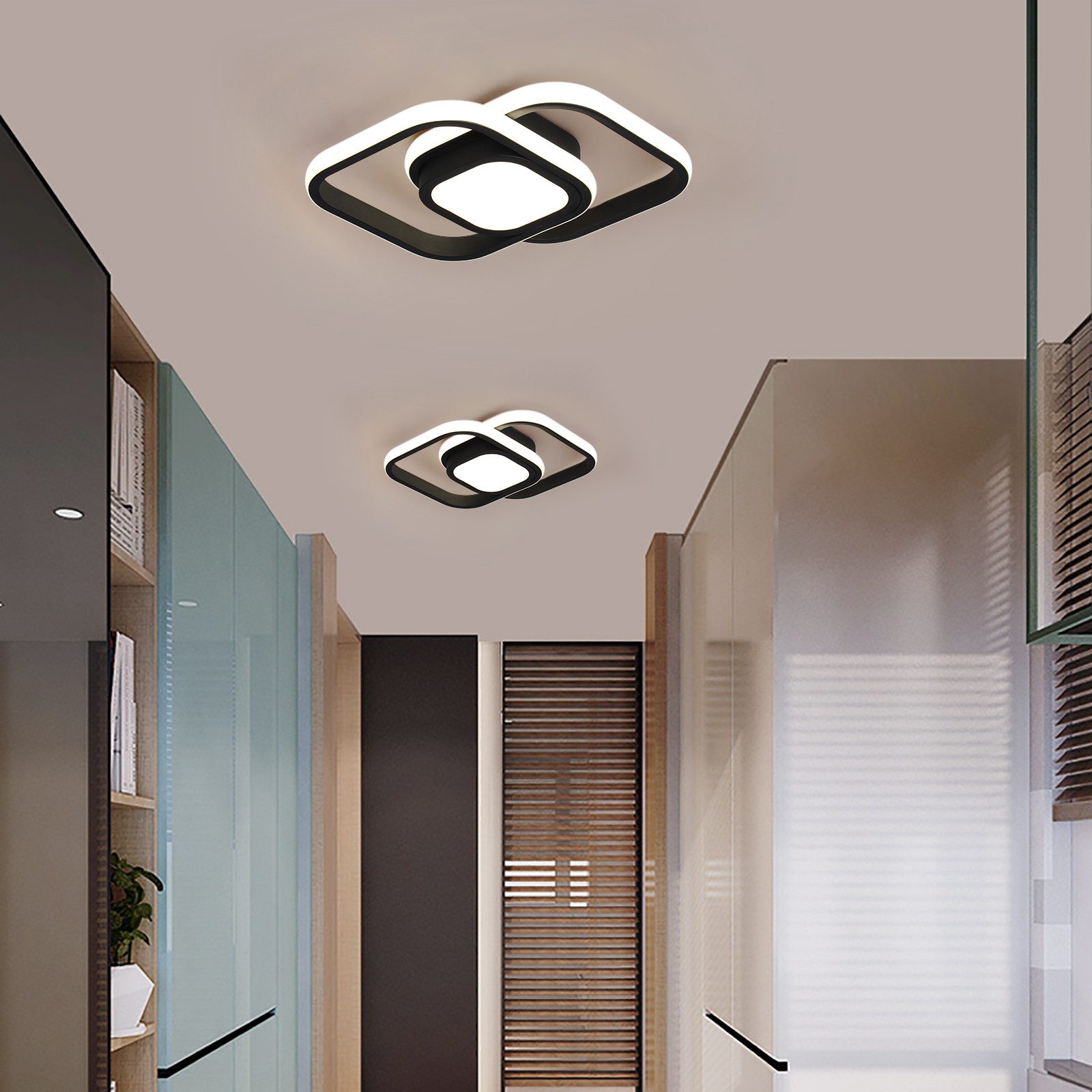 JDONG LED Deckenleuchte 30/32CM Schwarz/Weiß deckenlampe, LED fest integriert, 24W Natürliches 4000K Runde / Ekig, Für Schlafzimmer, Küche, Flur, Gang, Restaurant Durchmesser 30CM