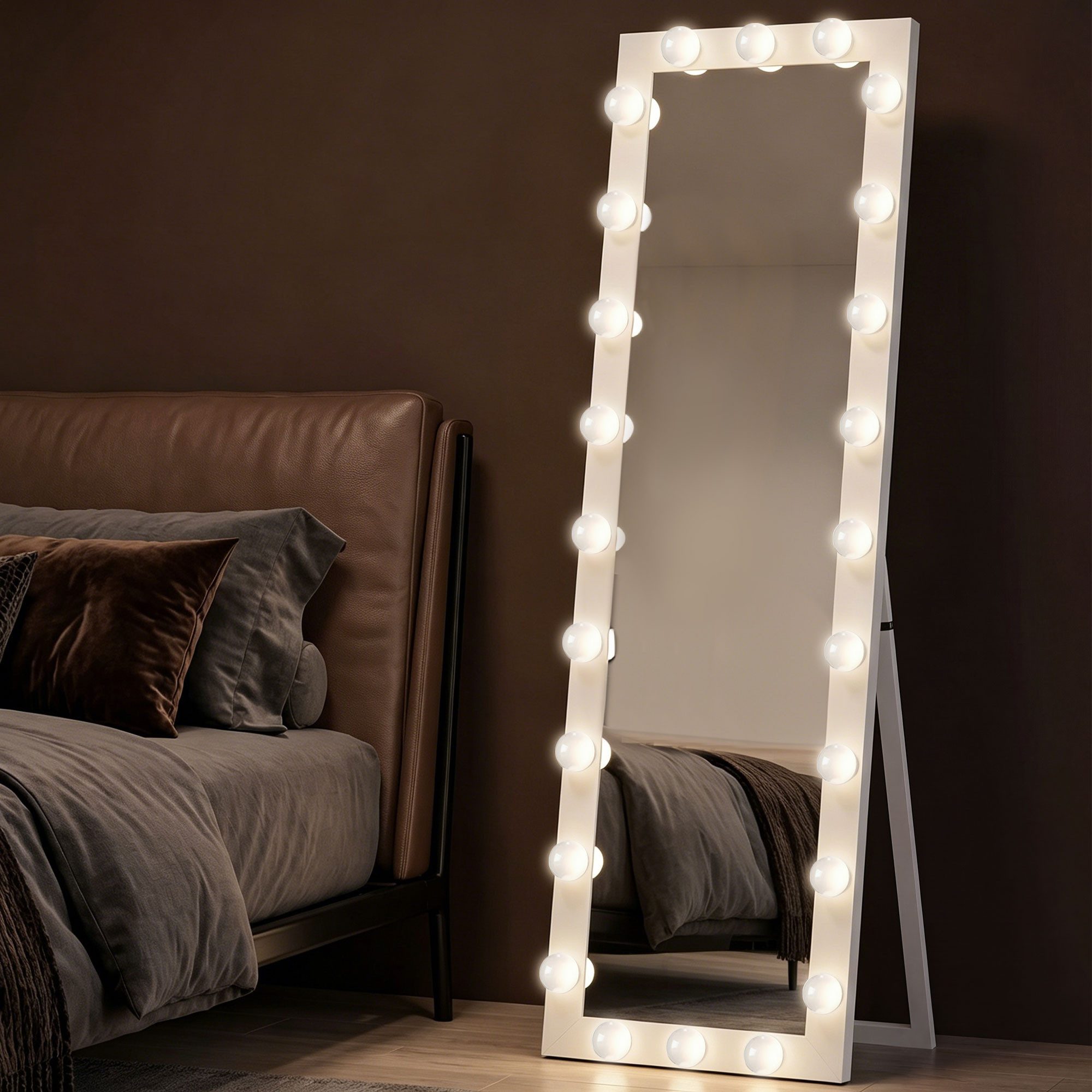 HOMCOM Standspiegel LED 3 Lichtfarbe dimmbar mit Touch-Schalter Spiegel (Stehspiegel, 1-St., Ganzkörperspiegel), für Wohnzimmer, Schlafzimmer, Weiß