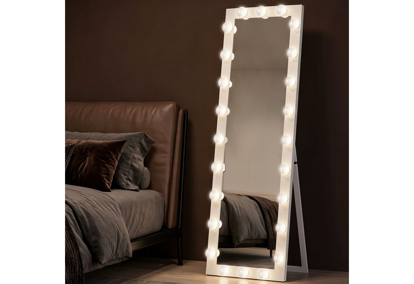 HOMCOM Standspiegel LED 3 Lichtfarbe dimmbar mit Touch-Schalter Spiegel (Stehspiegel, 1-St., Ganzkörperspiegel), für Wohnzimmer, Schlafzimmer, Weiß