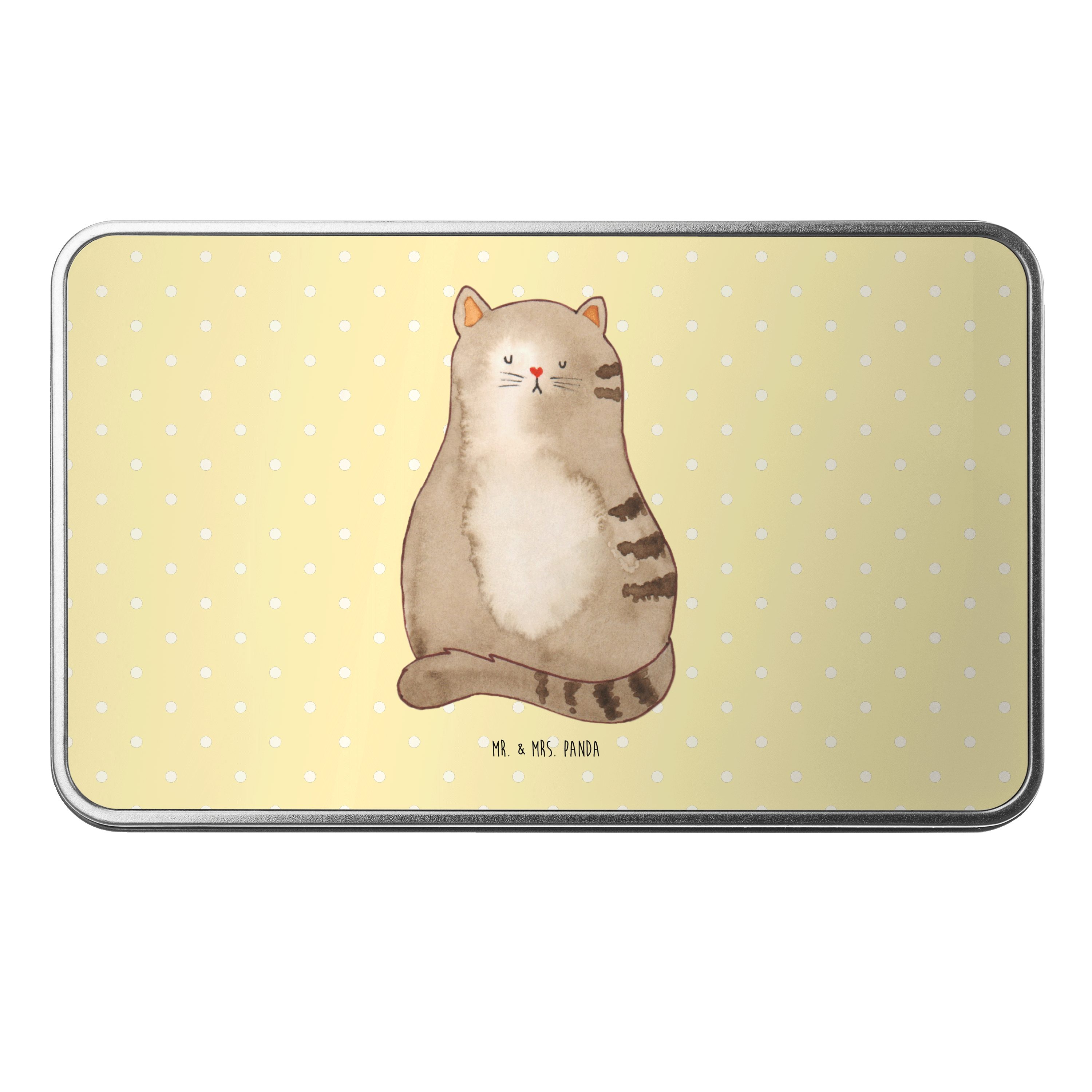 Mr. & Mrs. Panda Dose Katze Sitzen, Keksdose, Gelb Pastell, Cat, Herz, aufbewahrungsboxen, (Packung, 1 St)