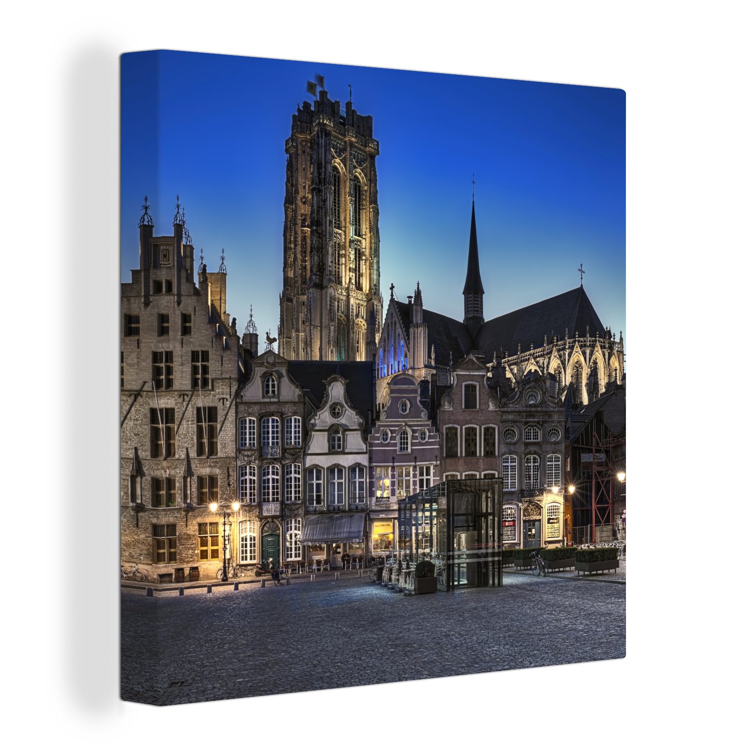 OneMillionCanvasses® Leinwandbild Marktplatz - Lampe - Mechelen, (1 St), Leinwand Bilder für Wohnzimmer Schlafzimmer