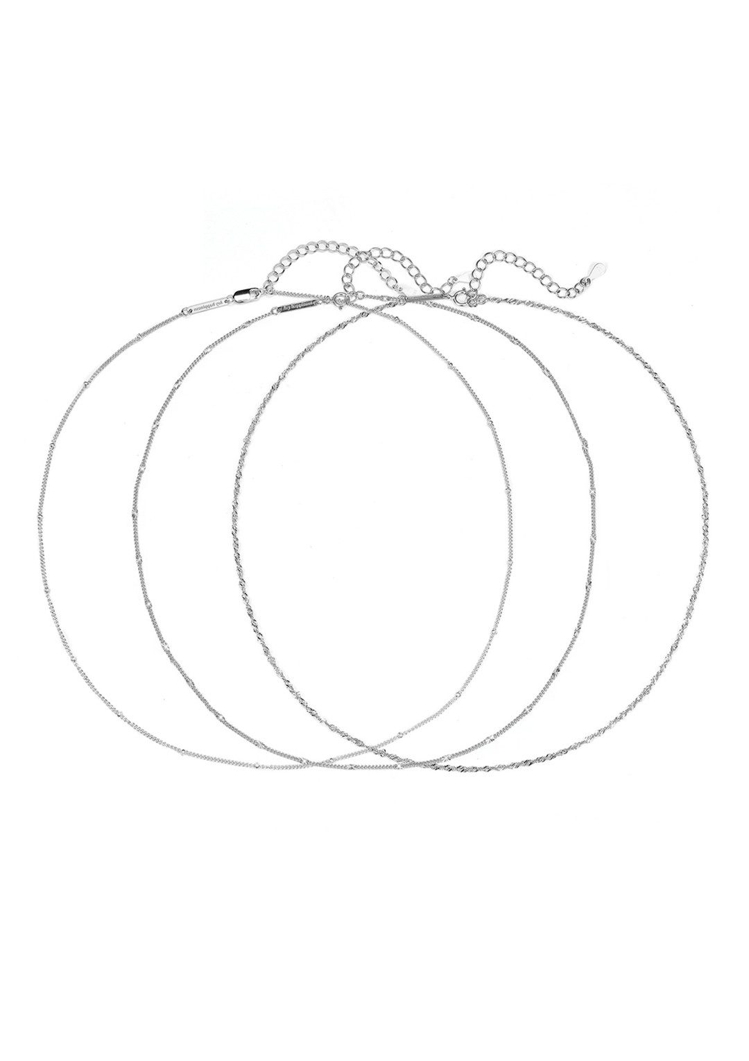 Valentinstagsgeschenk Hey Happiness Ketten-Set 3er Layer Silber 925 Damen, Kette Kugel Kordel Plättchen, Erbs Halskette gedreht Collier mehrlagig, 18K