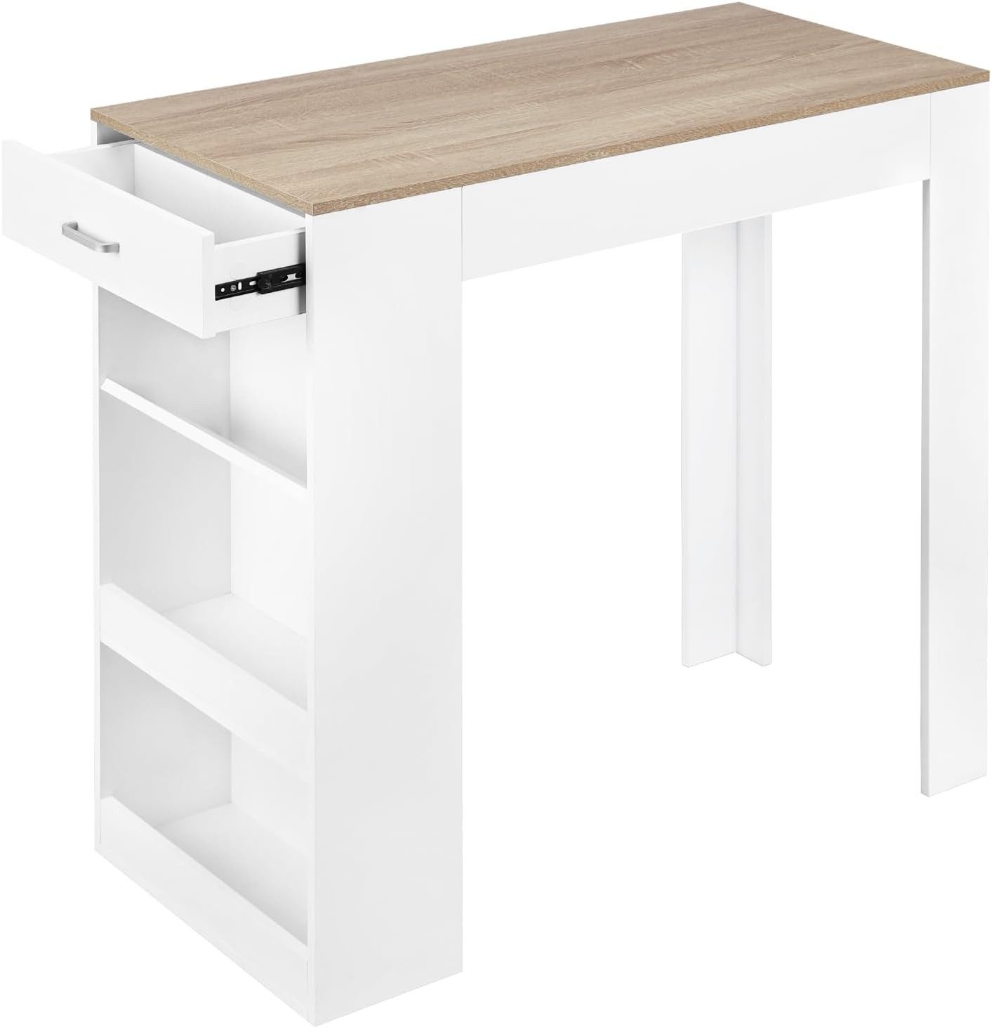 Woltu Bartisch, mit 1 Schublade & 3 Ablagen, Stehtisch mit Weinregal, Bistrotisch