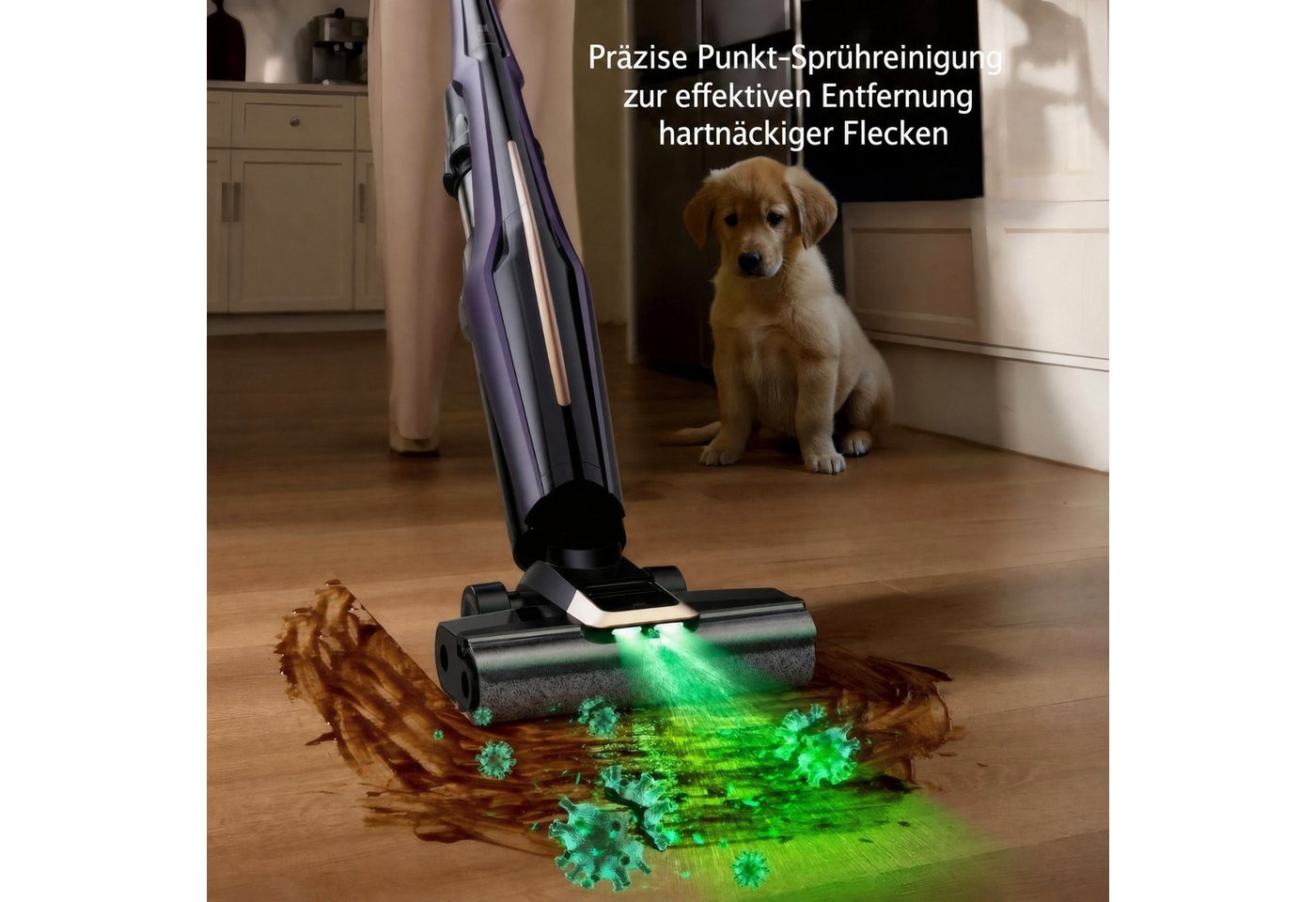 Deerma Nass-Trocken-Akkusauger 6-in-1 Akku Staubsauger Kabellos 30KPa Saug Wisch LED Bodenstaubsauger, 450 W, beutellos, mit LED Grünlicht 180° Bodenbürste Selbstreinigung auf Knopfdruck