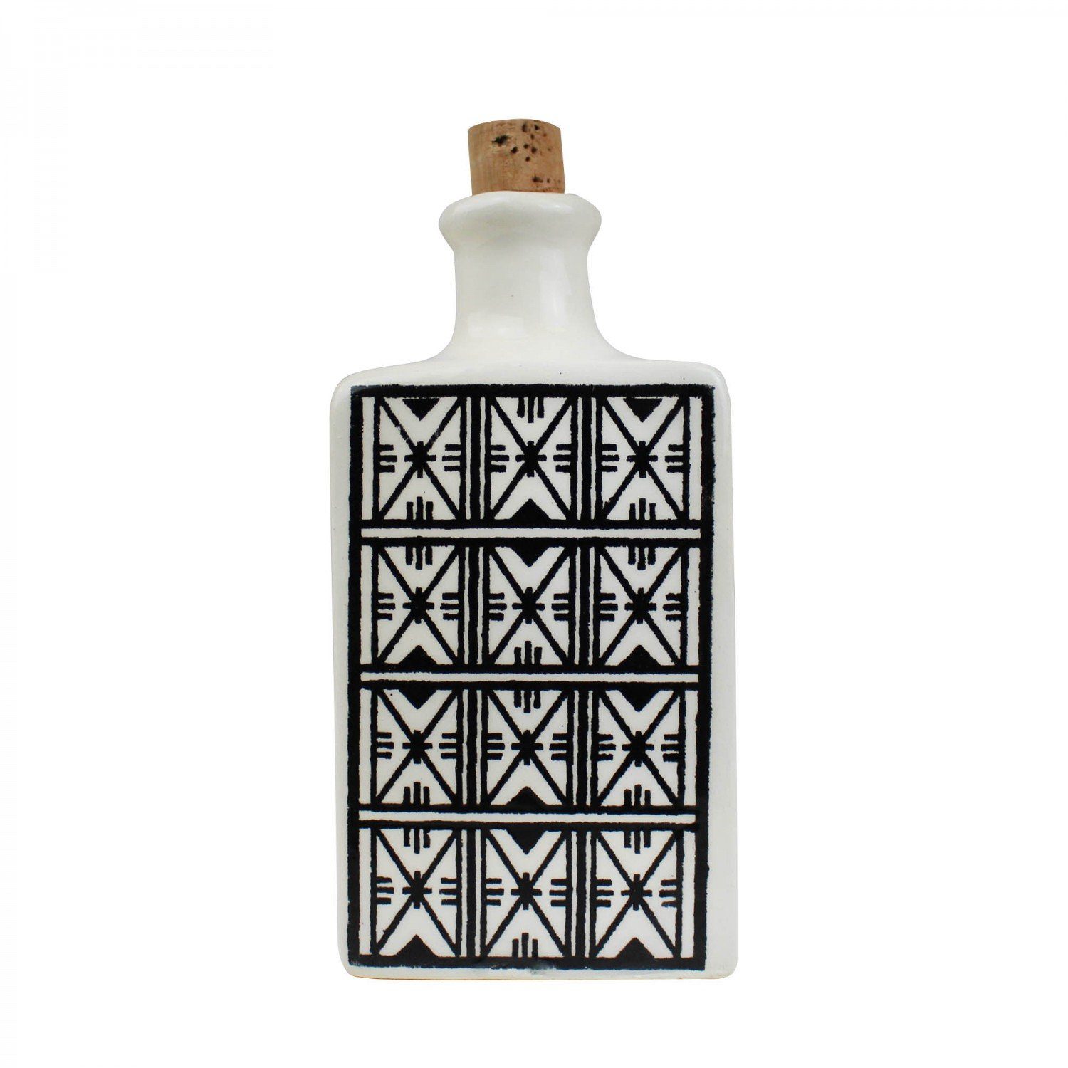 mitienda Servier-Set Ölflasche Keramik Ara weiß/schwarz aus Tunesien